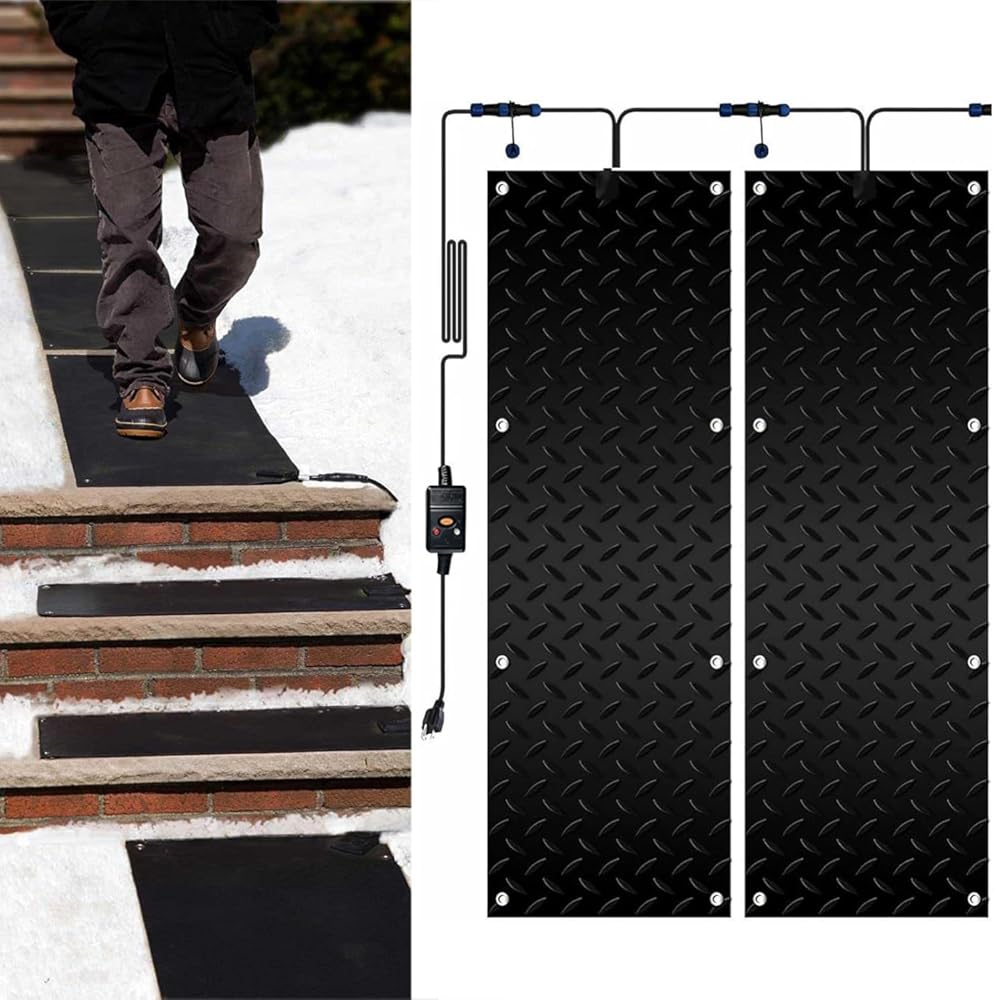 Newest Snow Melting Mats Outdoo,1/2/3/4/5 pcs Heated Snow Melting Mats for Entrances,Doors, Courtyard corridors, Outdoor, Stairs, ramps, entrances, Roofs(2 Pcs-10x48in/(25.4x120cm))