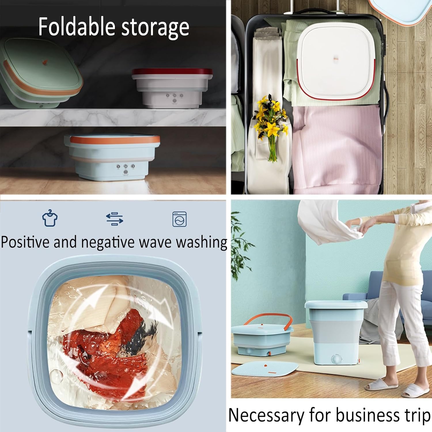 4.5l Portable Washing Machine, Mini Washing Machine Foldable, Small Washer Machine Mini, with Drain Basket for Apartment, Laundry, Camping, Rv, Travel, Underwear, Personal, Baby (Color : Blue)