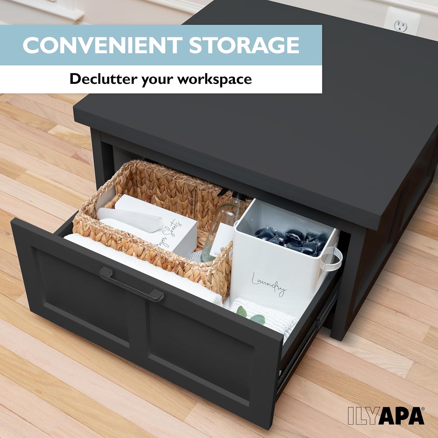 Ilyapa Washer and Dryer Stand - 28x28x16 in. Universal Laundry Pedestal, with Drawer - Washing Machine Base Compatible with Samsung, LG, GE, Maytag