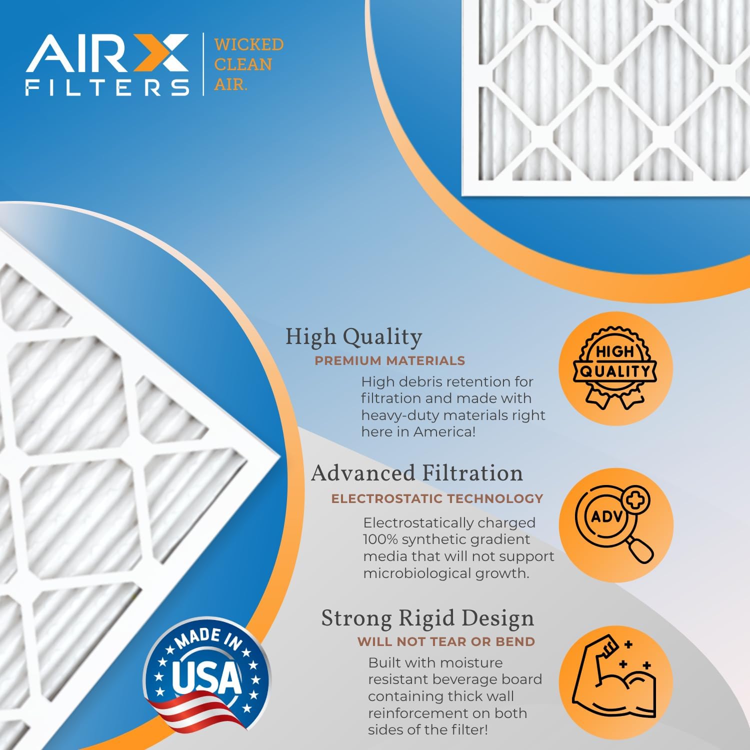 10x20x1 Air Filter MERV 13 Rating, 12 Pack of Furnace Filters Comparable to MPR 1500-2200 & FPR 9 - Made in USA by AIRX FILTERS WICKED CLEAN AIR.