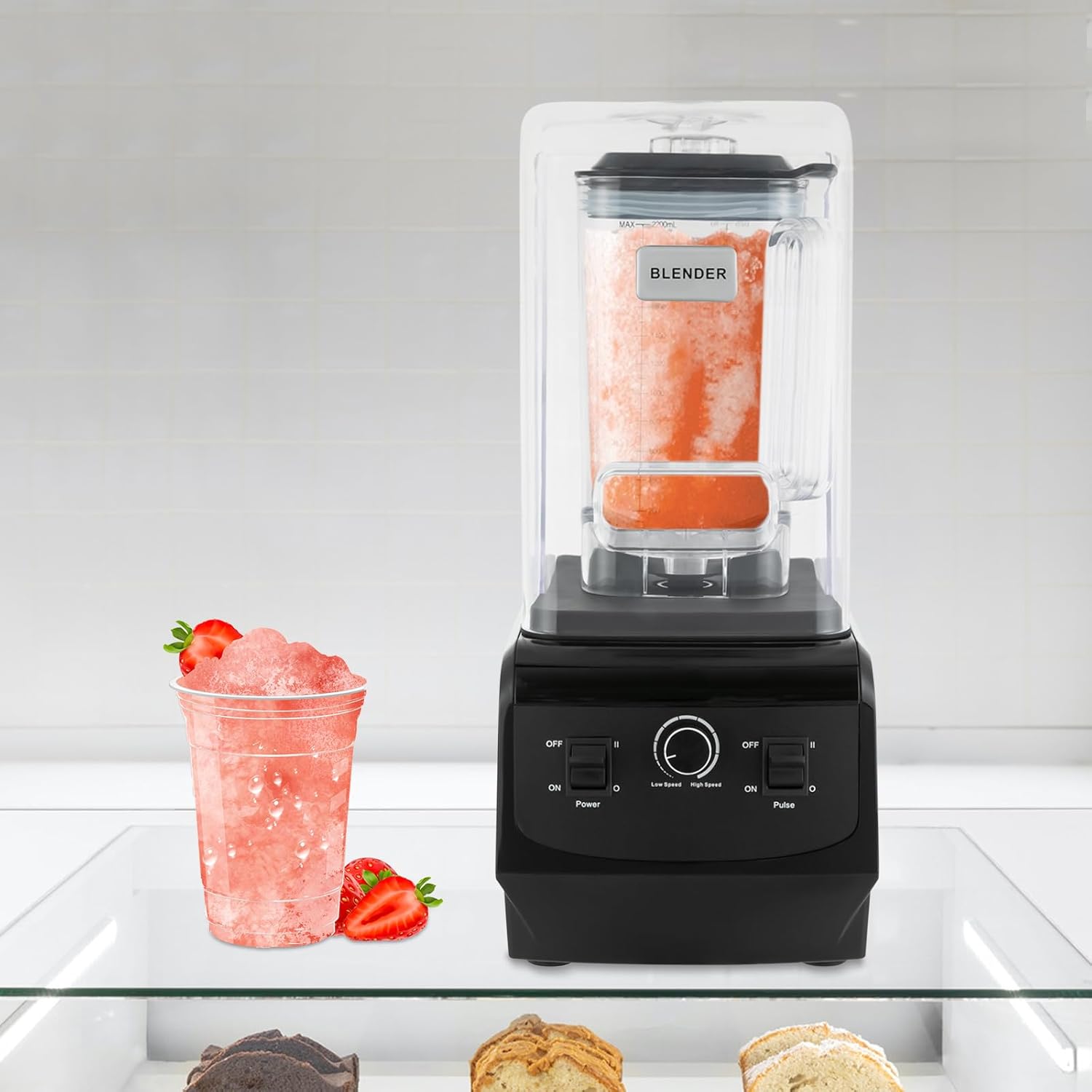 Personal Smoothies Shakes Blender,110V Commercial Food Processing Blender,74.4oz Frozen Blending with Dual Scale,Black(Key Adjustment)