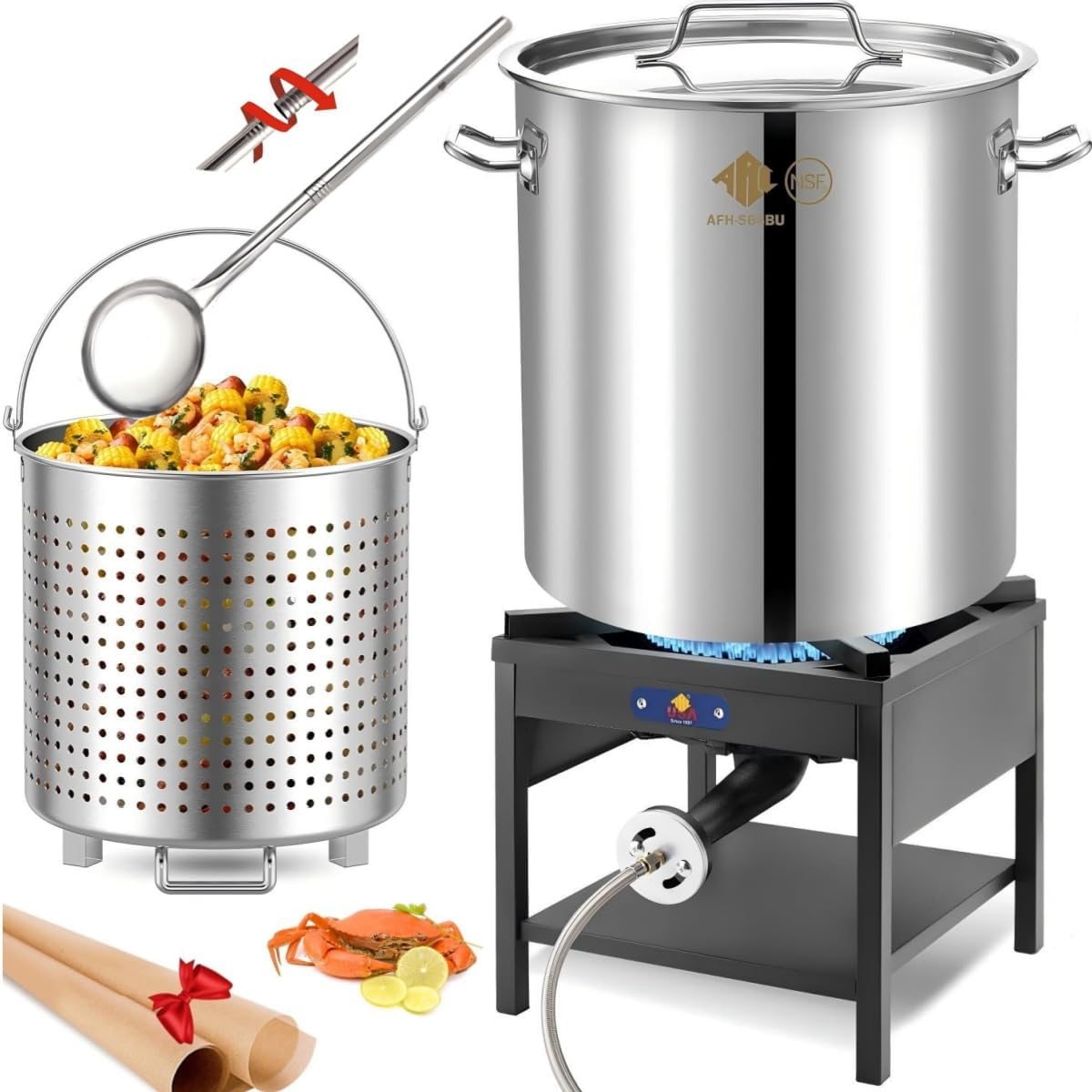ARC 64QT Stainless Steel Seafood Boiling Turkey Fryer Kit with Strainer and Propane Stove with 200,000BTU and 36