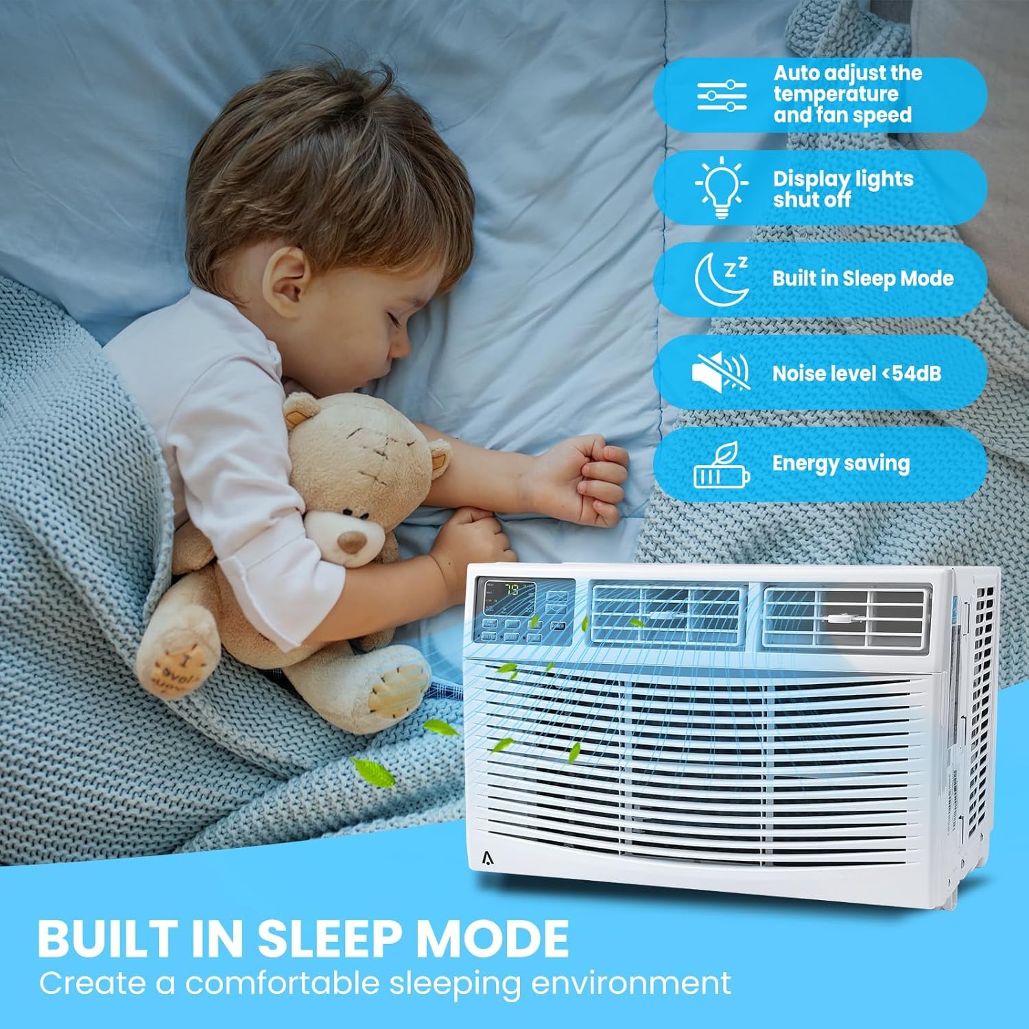 10000BTU Window Air Conditioner,3 Cooling ModesSmall Window Ac Units for Bedroom Fast Cooling 450 Sqf., Mini Air Conditioner with Remote, App Controlled,Washable Filter