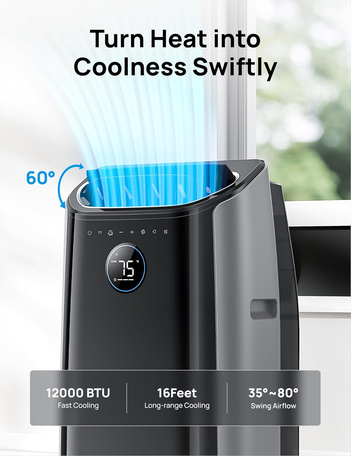 Dreo Portable Air Conditioners, 12000 BTU AC Unit for Bedroom with Drainage-free Cooling, 3-in-1 with Fan & Dehumidifier, Touch/APP/Voice/Remote, 24h Timer, Smart Floor AC for Room Indoors, AC515S