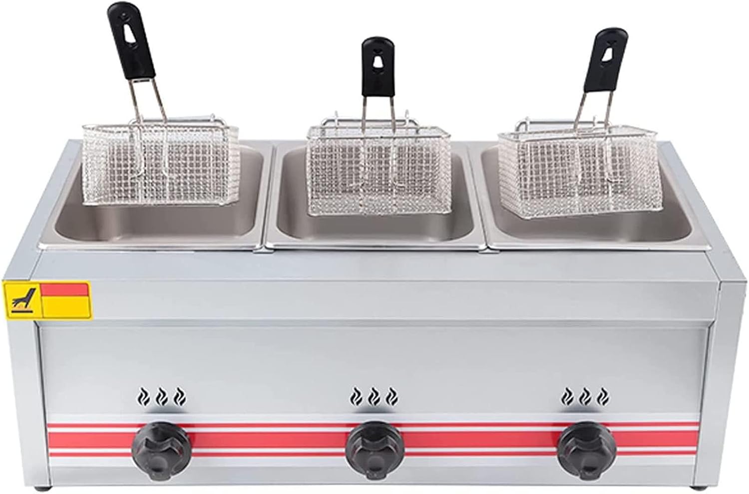 Professional Commercial Gas Fryer, Stainless Steel Lpg Fryer, Adjustable Firepower, Large Capacity Fryer, with Baskets and Lid, Easy Cleaning,Triplecylinder10l+10l+10l