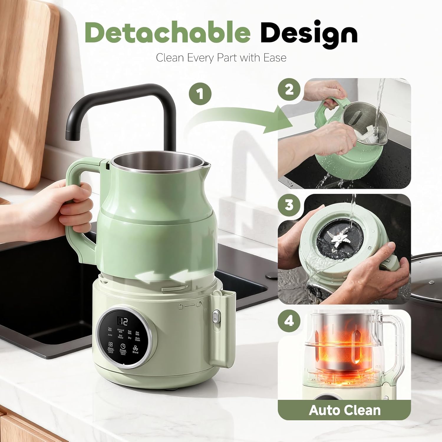 Nut Milk Maker Machine, Soy Milk & Oat Milk Maker with 8 Presets, High-Speed Blender, Auto-Clean, Delay Start, 33oz Almond Milk Maker for Plant-Based & Dairy-Free Beverages, Green