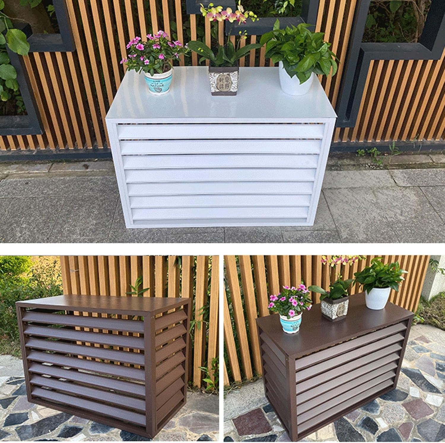 Air Conditioner Covers for Outside Units, Outdoor Condenser Protective Cover, Aluminum Alloy AC Privacy Screen, Trash Can Enclosure for Garden Patio Lawn, Easy Assembly (White