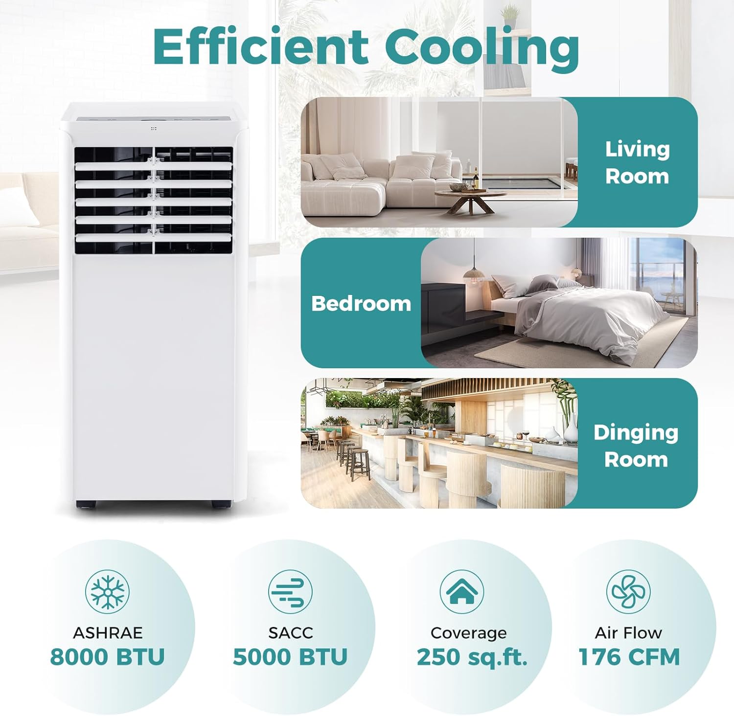 ARLIME 8000 BTU Portable Air Conditioner, 3-in-1 AC Unit with Dehumidifier & Fan, Sleep Mode & 24H Timer, Air Cooler w/Remote Control, Cools Up to 250 Sq.FT, Detachable Filter, Window Kit Included