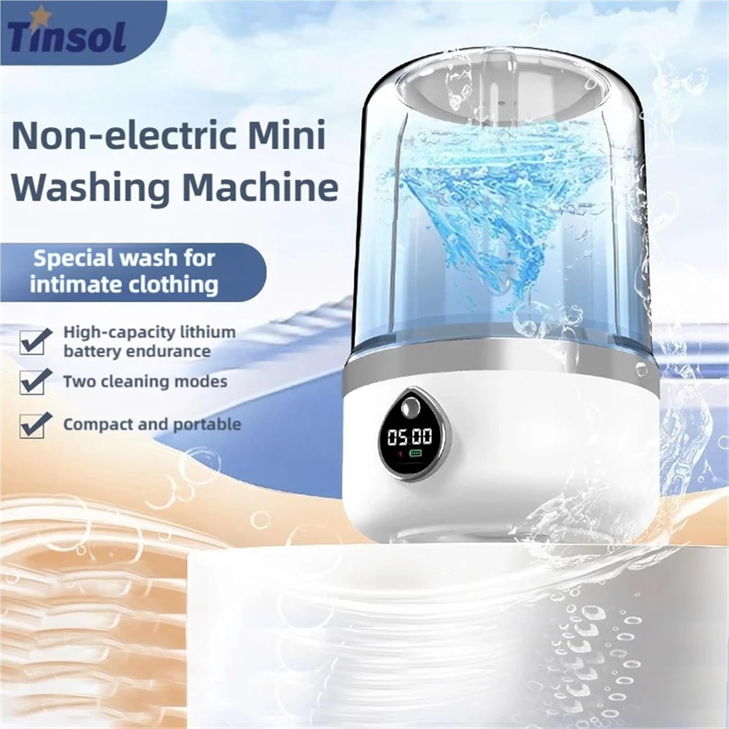 Compact Laundry. Cordless 1.5L Mini Washer 3600mAh Dual Speed Adjustable For Traveling Socks Underwear Portable Clothes Washing Cups .Portable
