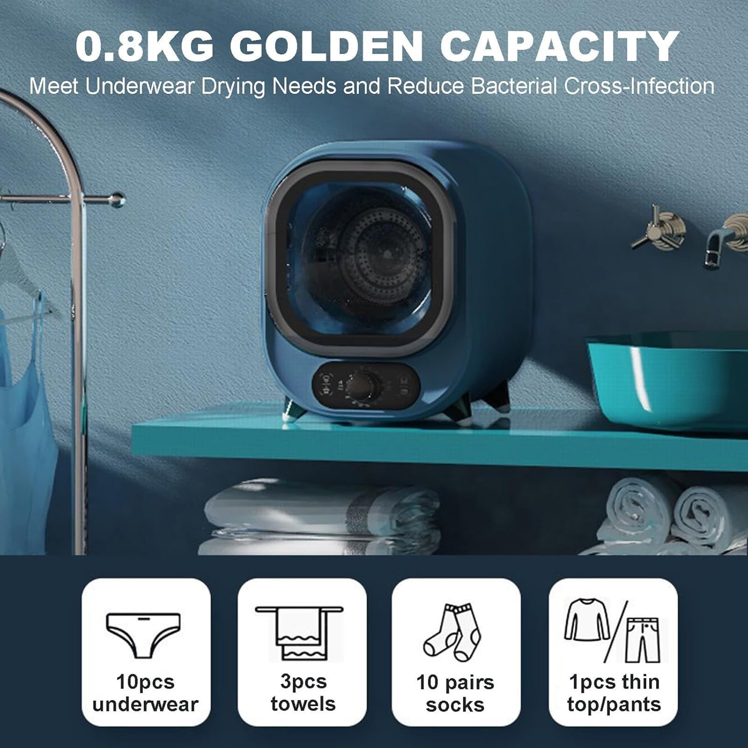 Compact Portable Tumble Dryer Condenser,with Dual Temperature Control Probe,Small Condenser Spin Dryer With 0.8kg Load Capacity,Stainless Steel Tub,for Counter Top Use for Small Spaces(C)