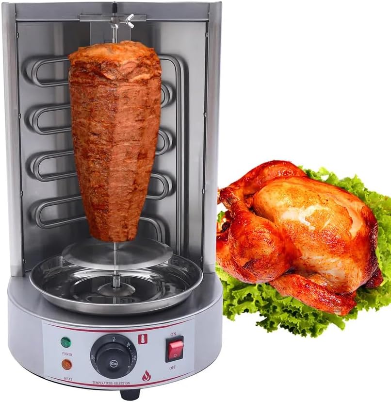 Electric Shawarma Grill Machine, Vertical Broiler BBQ Grill Automatic Rotisserie Grill, 3KW Doner Kebab Gyro Grill Machine Stainless Steel Barbecue Tools for Home Restaurant Kitchen