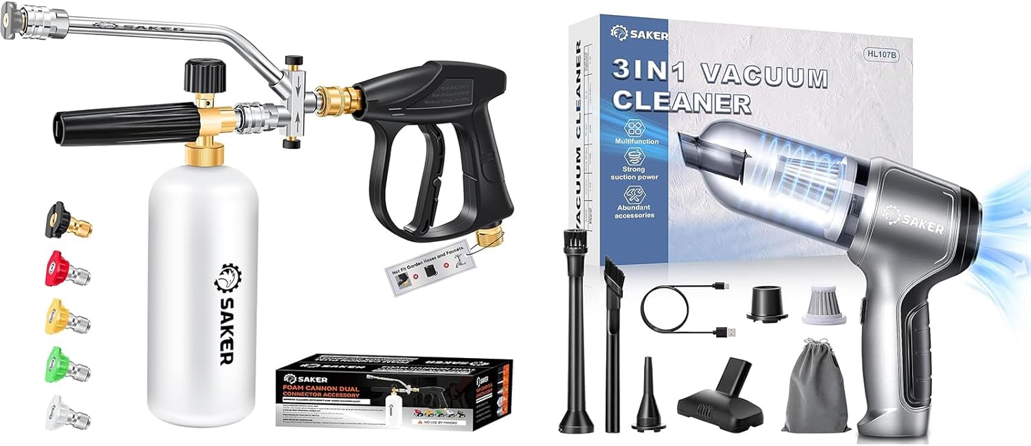 Saker Car Vacuum Portable Cordless Foam Cannon Dual Connector Accessory for Pressure Washer Kit