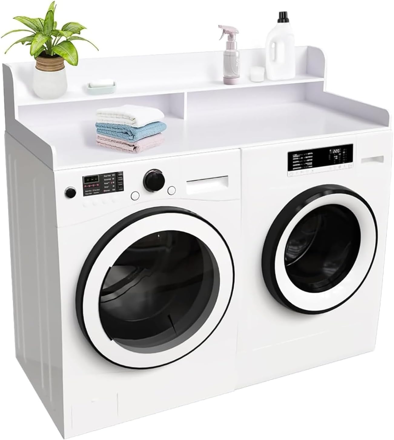 2-Tier Washer and Dryer Countertop Shelf, White Laundry Topper with Non-Slip Pads, Laundry Room Storage & Organization for Small Apartment Kitchen
