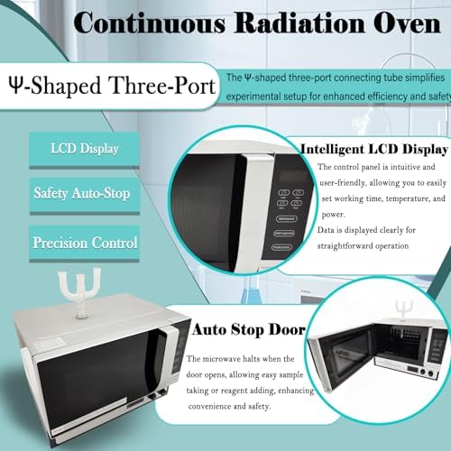 Lab Microwave Reactor Continuous Radiation Oven 800W Output,with Magnetic Stirring 1.7-16.9fl.oz,304 Stainless Steel Chamber, Safety Auto-Stop,0-1800rpm,LCD Display 220V 1PH