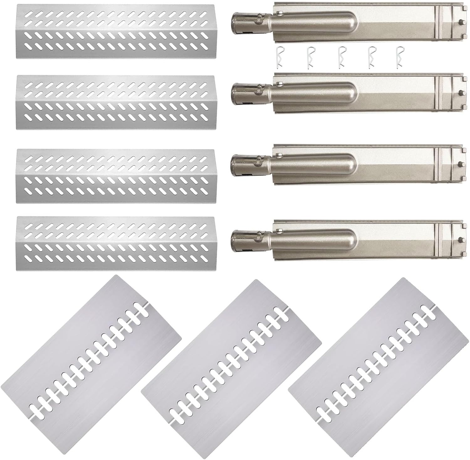 4 Pcs Stainless Steel 16516 Burners for Bull Grill Replacement Parts and 4 Pcs 16631 Flame Tamer Flavor bar with 3 Pcs 16520 Heat Plate Shield,Fits for Bull Blaze Lion, Cal Flame 4 Burner Gas Grills