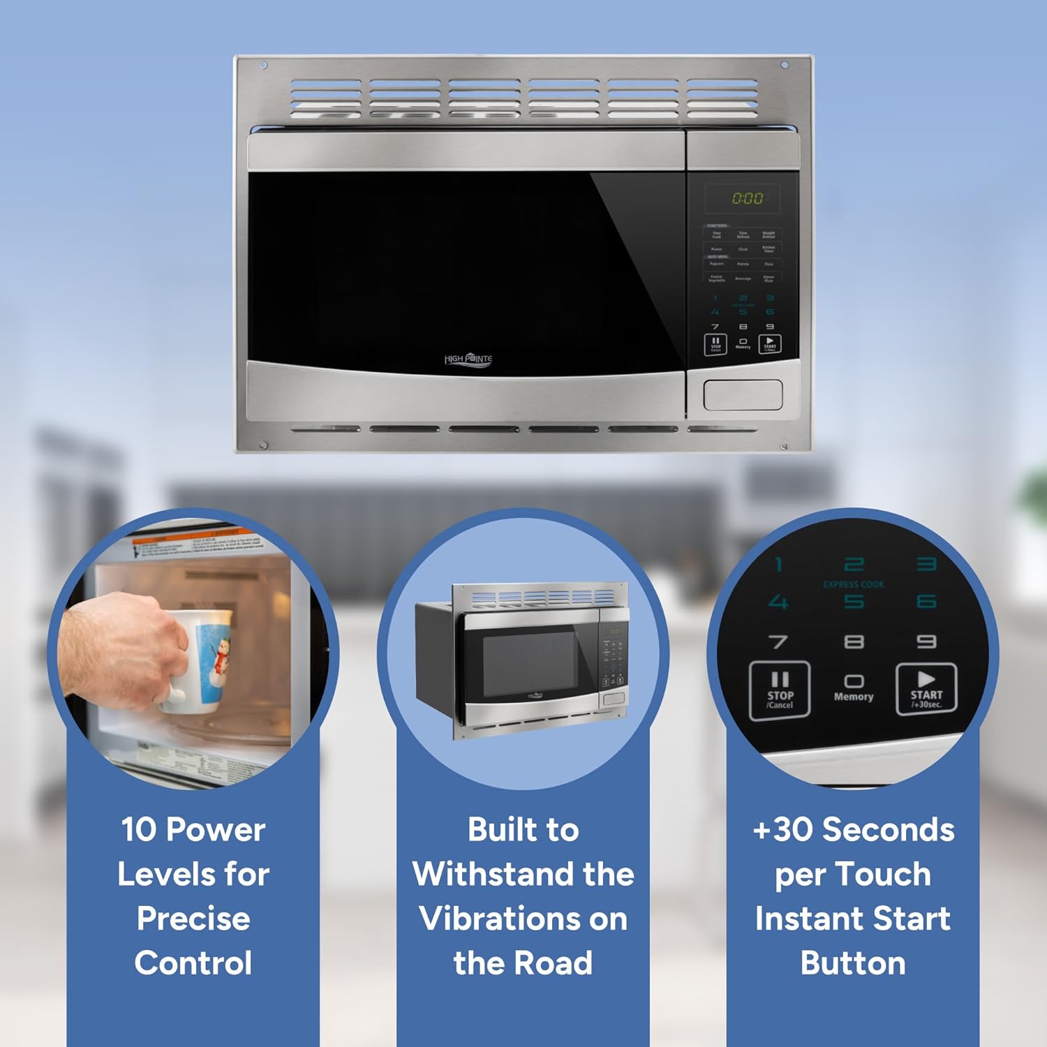 RecPro RV Stainless Steel Microwave with Trim Kit | 1.0 Cu. Ft. | 10 Power Levels | Express & Multi-Stage Cooking | Speedy Cook | Child Lock | Road-Ready Durable Design | 900W
