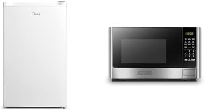 Midea WHS-109FW1 Upright Freezer, 3.0 Cubic Feet, White & BLACK+DECKER Digital Microwave Oven with Turntable Push-Button Door, Child Safety Lock