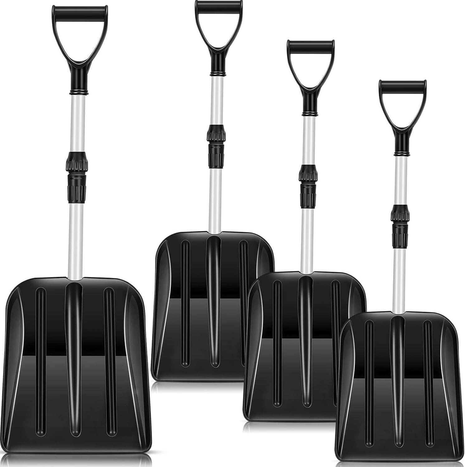 Portable Snow Shovels (4-Pack), Portable Beach Shovels, for Snow Removal in Yards, Gardens, and Outdoors(Black)