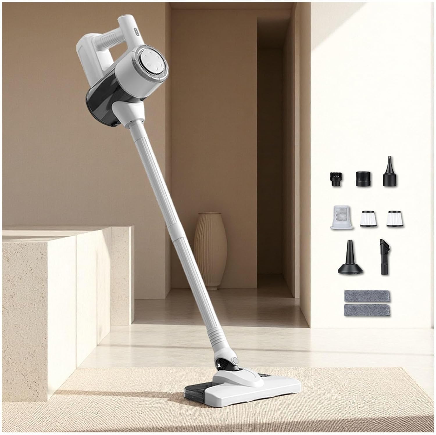 Lightweight and Versatile Aspiradora Y Trapeador Para Piso 18Kpa, 35mins Runtime, Rechargeable , Cordless Vacuum Cleaners for Home All in One Vacuum Cordless for Carpet, Hard Floor, Pet Hair ,White