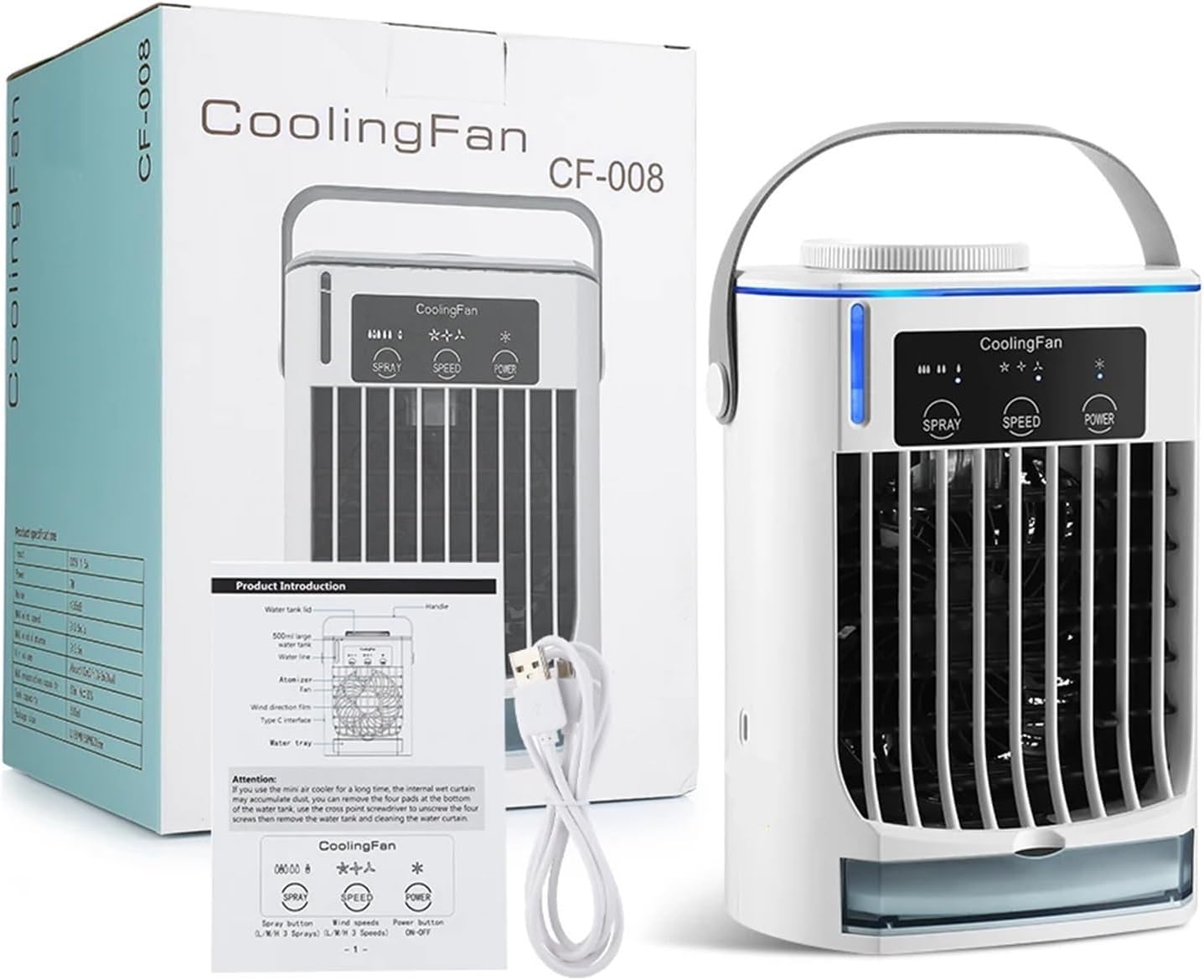 Portable Air Conditioner, Small Space Air Conditioning for Home Rechargeable Portable Desktop Air Cooler,Desktop Fan for Home Outdoors