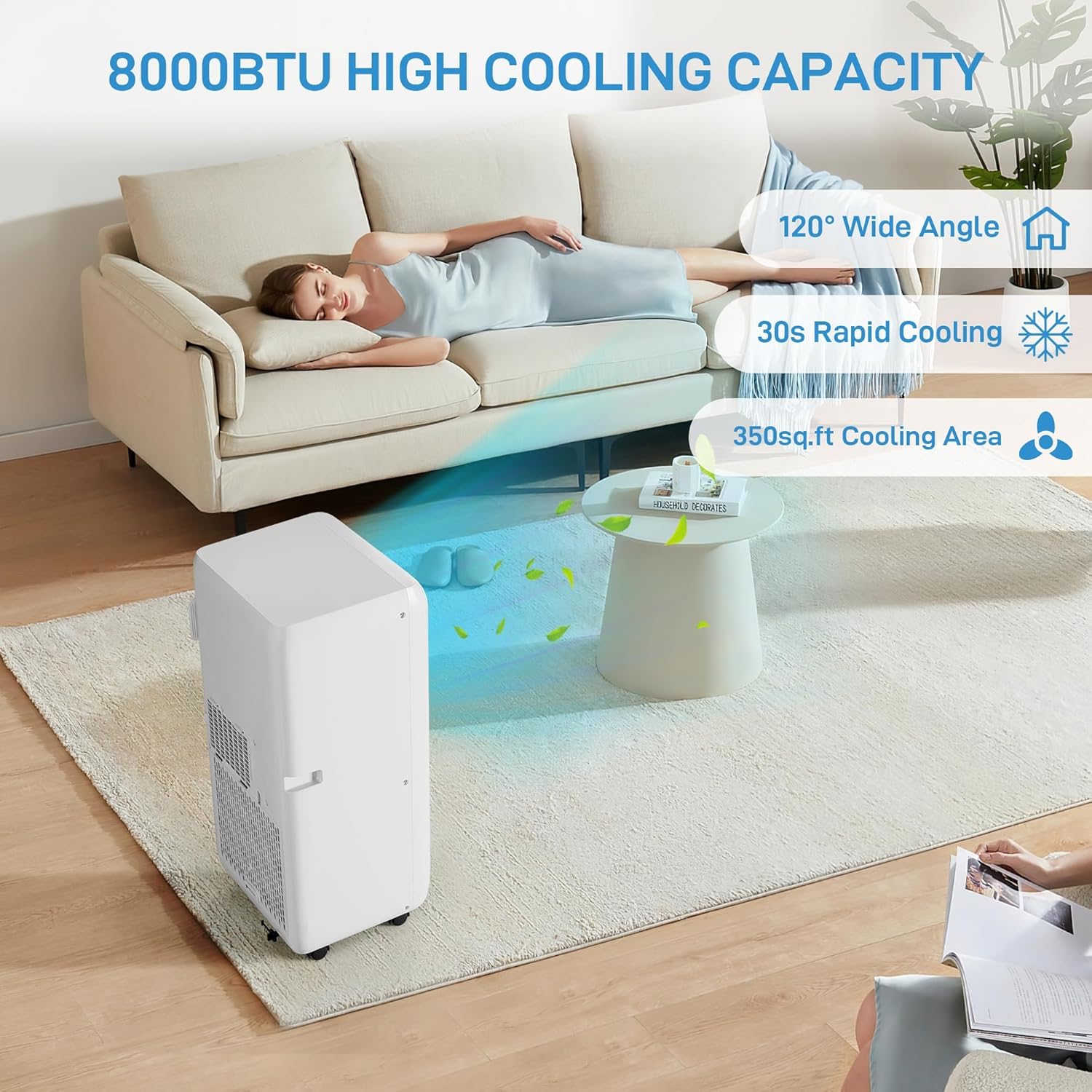 Portable Air Conditioners, 8000 BTU AC Unit with Remote Control, Energy Efficient Quiet Operation for Bedroom, Office, Dorm Rooms Up to 350 Sq. Ft, 24H Timer, Grey