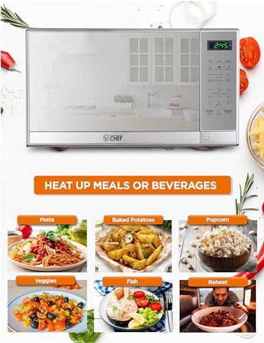 COMMERCIAL CHEF 0.7 Cu Ft Microwave with 10 Power Levels, 700W Microwave with Digital Display, Countertop Microwave with Child Safety Door Lock, Programmable with Push Button, Stainless Steel