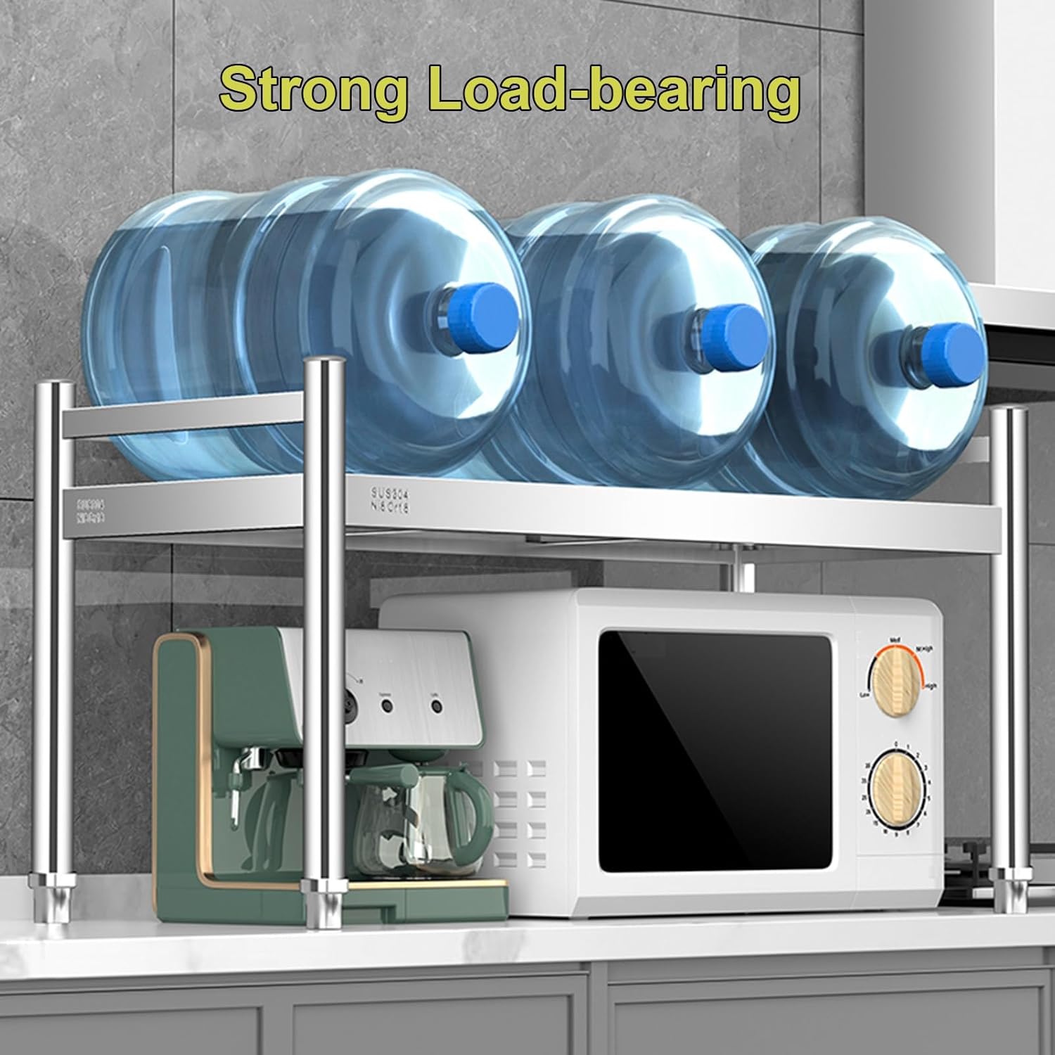 Stainless Steel Over Microwave Shelf, Commercial Countertop Metal Organizing Rack Microwave Stand for Restaurant, Bar, Utility Room, Kitchen and Garage