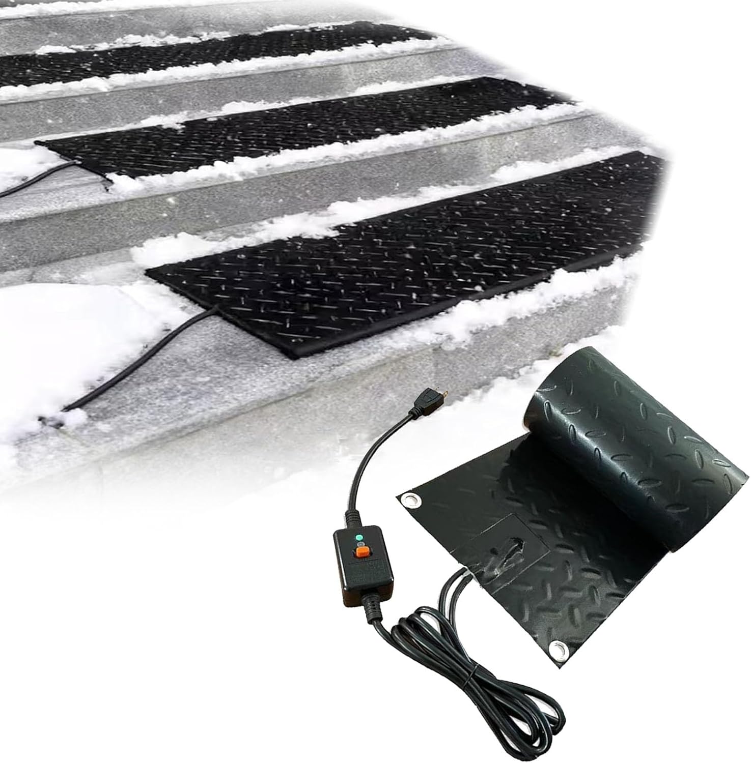 Anti-Slip Snow Melting Mats Outdoor, Black Heated Ice Snow Melting Rubber Mat for Winter Entrances, Roof Heat Pads for Stairs, Walkways, Doorway, Sidewalk, 2 in/h Speed Snow(5 Pcs,30x72in)