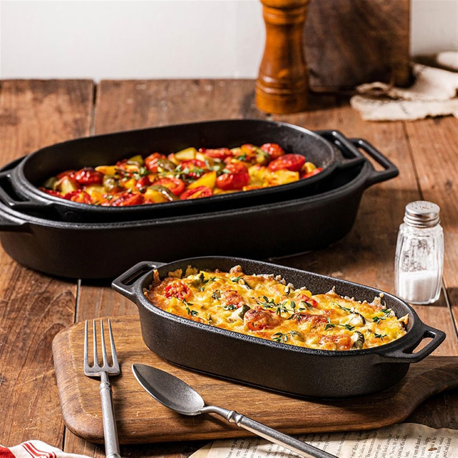 Roaster Oven Special Dish Double Ear Ceramic Baking Dish Cheese Baked Rice Plate Creative Commercial Microwave Baking Dish roasting pan(38.5cm)