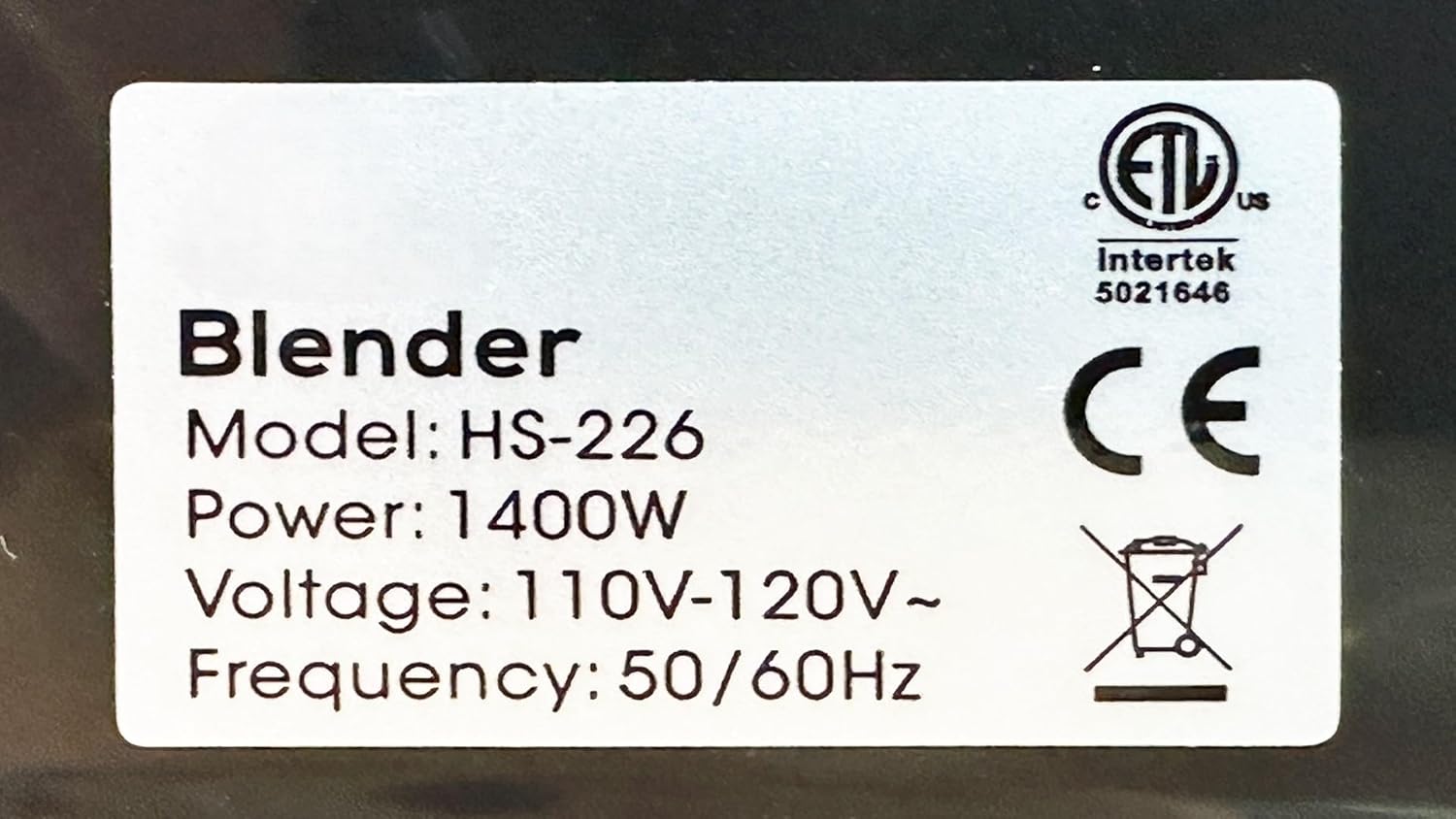 Commercial Blender HS-226, 4000ml BPA-Free Jar, 1400W High Speed Motor, 8 Stainless Steel Blades HS-226 ETL