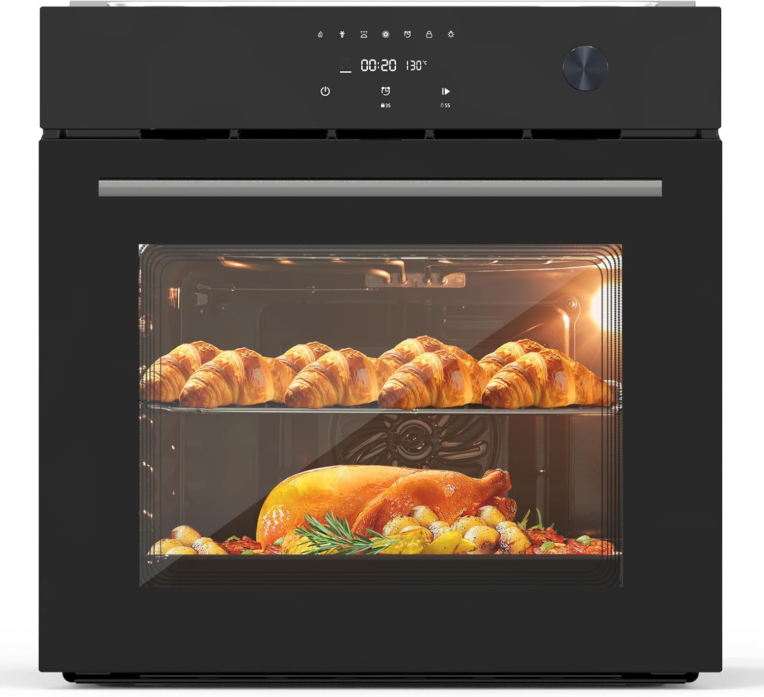 24 in Built-in Electric Ovens, Single Wall Oven with 8 Cooking Modes, 108 Smart Menus, 2.5 Cu.ft Convection Built-in Oven, Stainless Steel, Touch Control, Timer, Safety Lock, 3000W, 240V, Black
