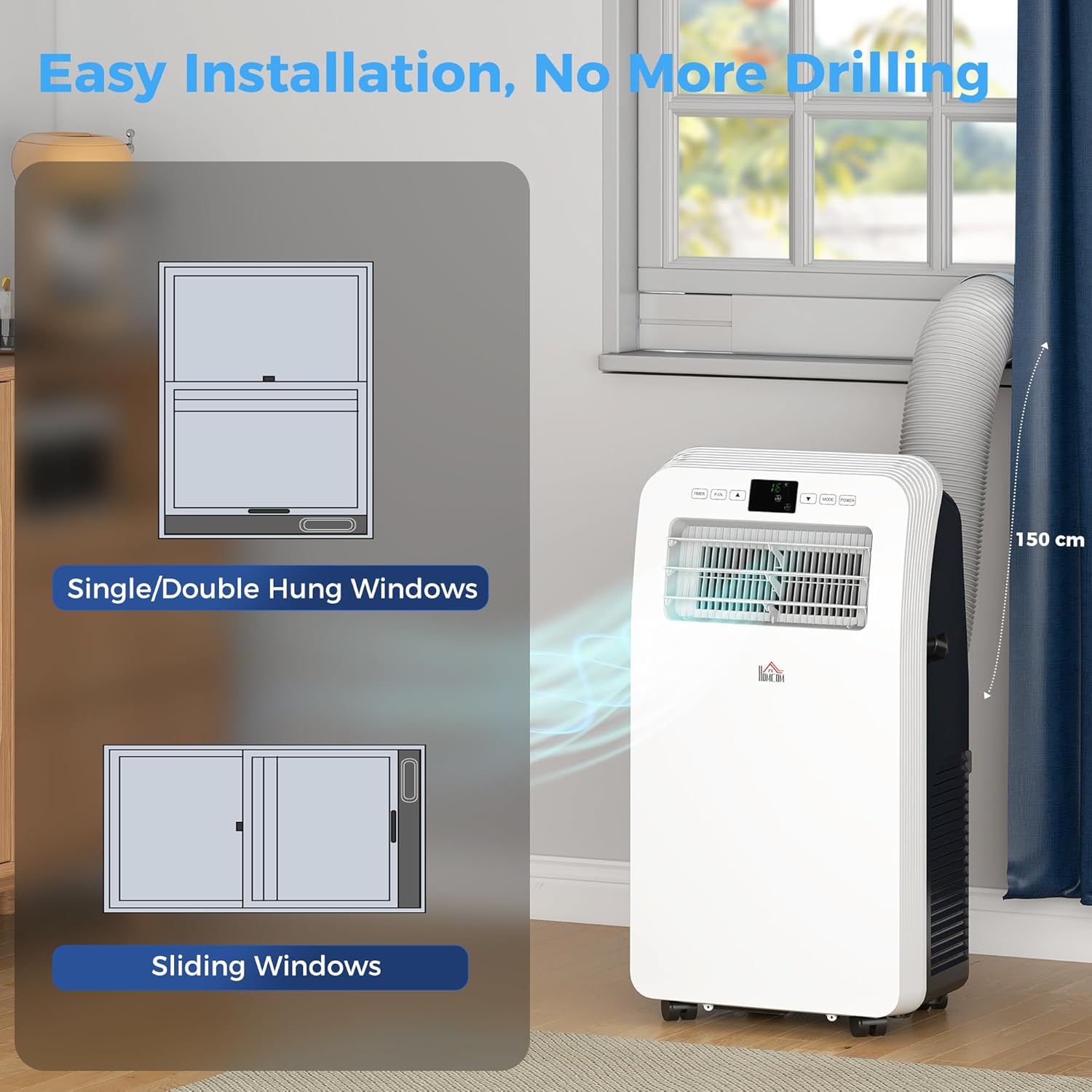 HOMCOM 11500 BTU Portable Air Conditioner with Dehumidifier & Cooling Fan, for Rooms Up To 550 Sq. Ft., Portable AC Unit with Remote Control & Window Kit, 24 Hour Timer, White