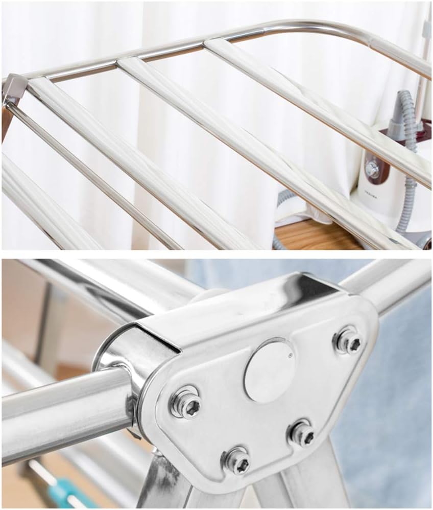 Laundry Rack, Clothes Dryer Clothes Airers with 4 Wheels 2 Holder Folding Clothes Drying Rack Winged Air Dryer Multifunctional Drying Clothing Rack