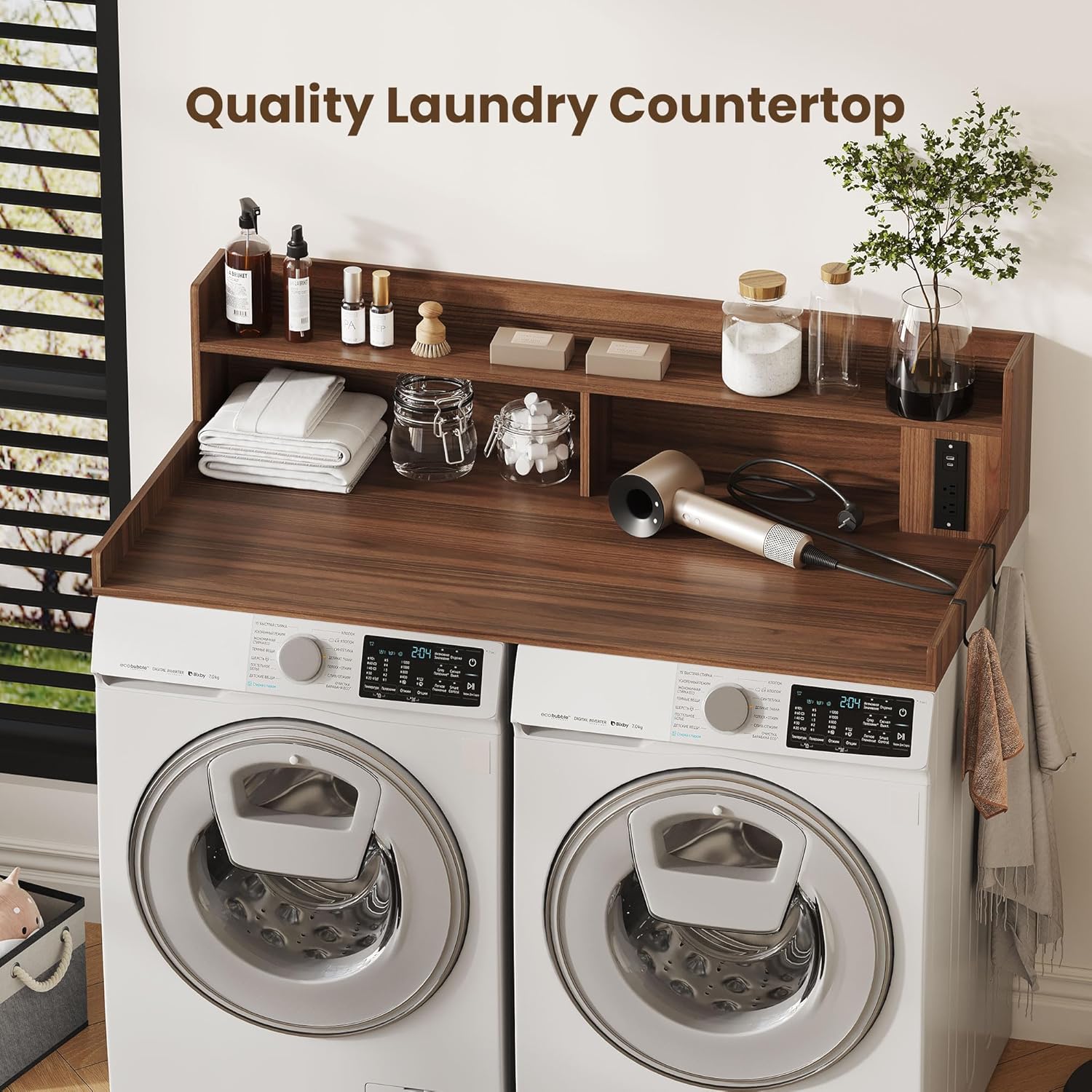 Upgraded 2-Tier Washer and Dryer Countertop with Power Outlet,54