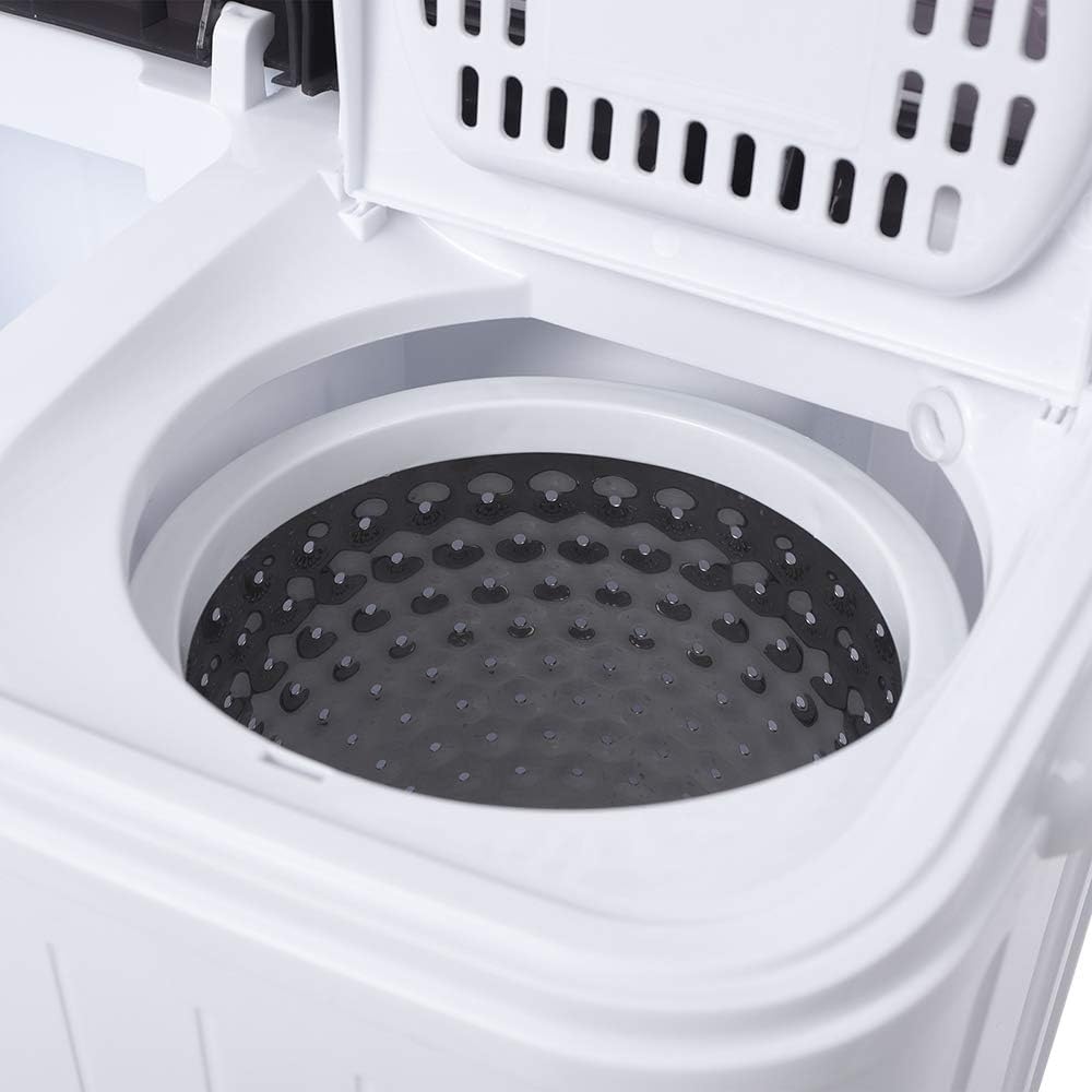 Portable Compact Twin Tub Washing Machine - 14.3lbs (7.7+6.6) Capacity,Semi-Automatic - Built-in Drain Pump - for Camping, Apartments, Dorms, College Rooms,Delicates,Gray
