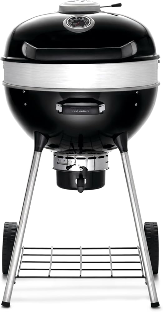 Napoleon PRO22 Professional Charcoal Kettle Grill, Black, Porcelain-Enameled Lid and Bowl, Chrome-Plated Cooking Grid
