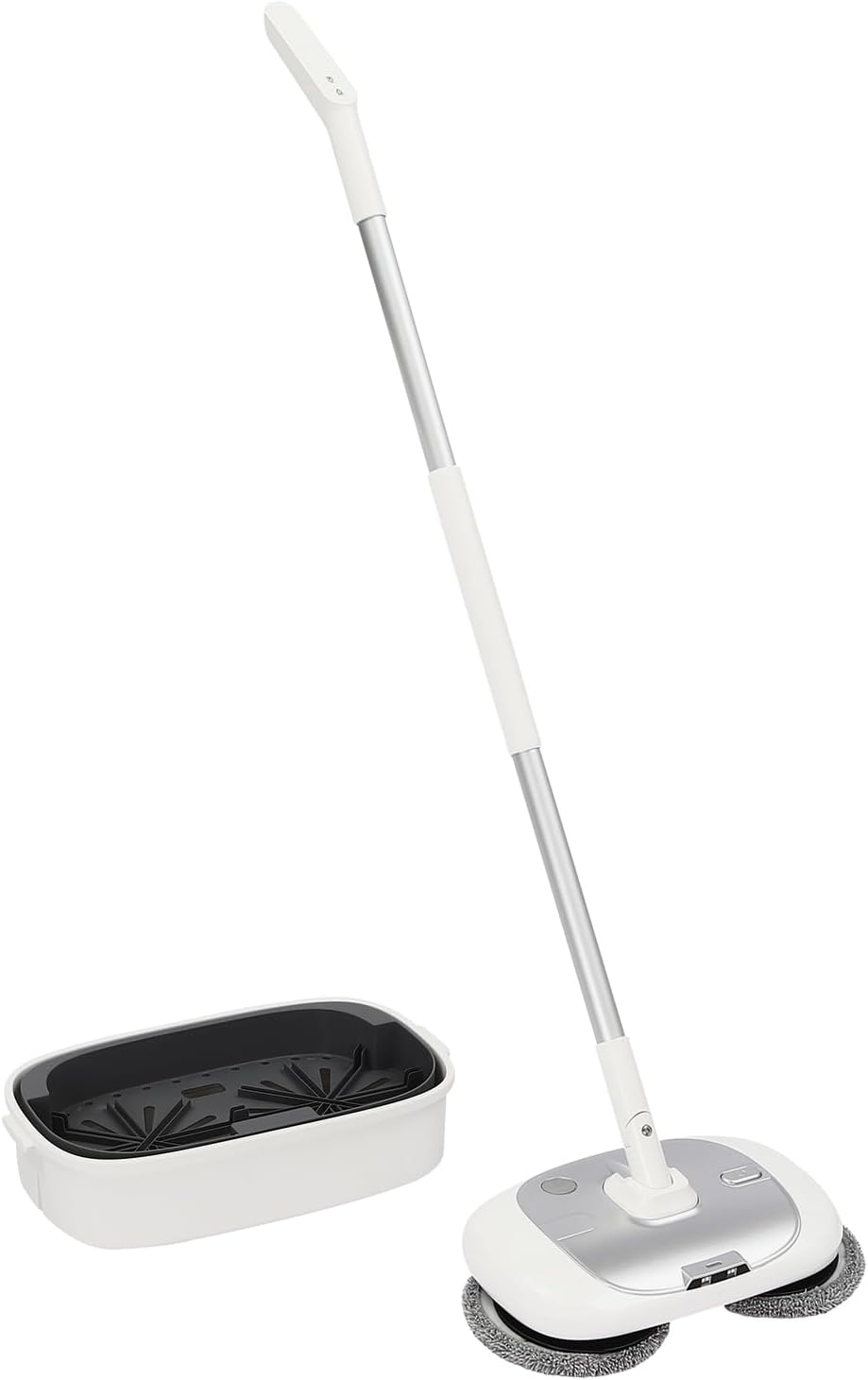 40W Cordless Electric Mop with Cleaning Bucket and 4 Mopping Cloths, 90° Upright & 180° Rotating, Handheld Electric Spin Mop for Floor Cleaning, for Living Room Kitchen Bedroom Silver 150RPM