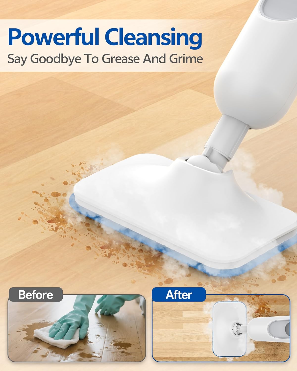 Steam Mop,6-in-1 Handheld Steam Cleaner,Powerful Detachable Steam Mops for Floor Cleaning,MultiPurpose Steamer for Hardwood with 4 Pack Mop Pads and Round Brush Head