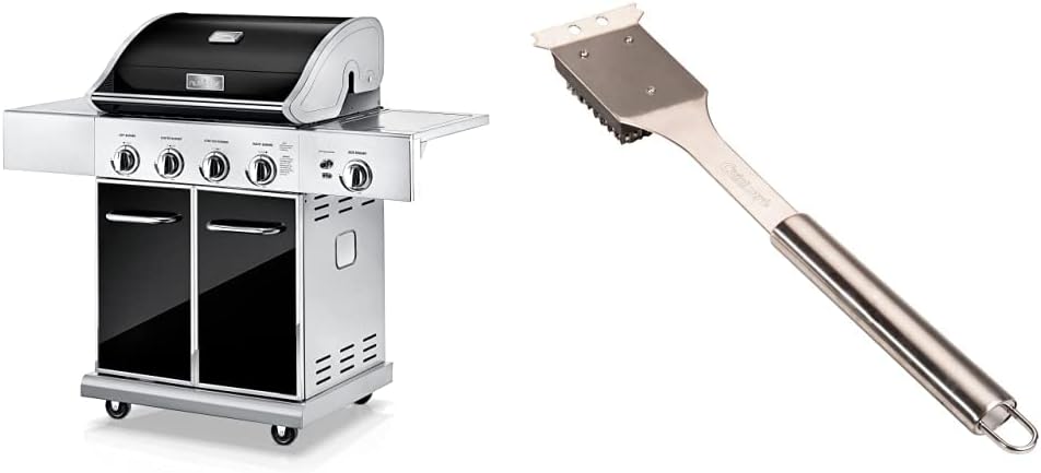 NutriChef 5-Burner Propane Gas Grill + Cuisinart Stainless Steel BBQ Cleaning Brush and Scraper
