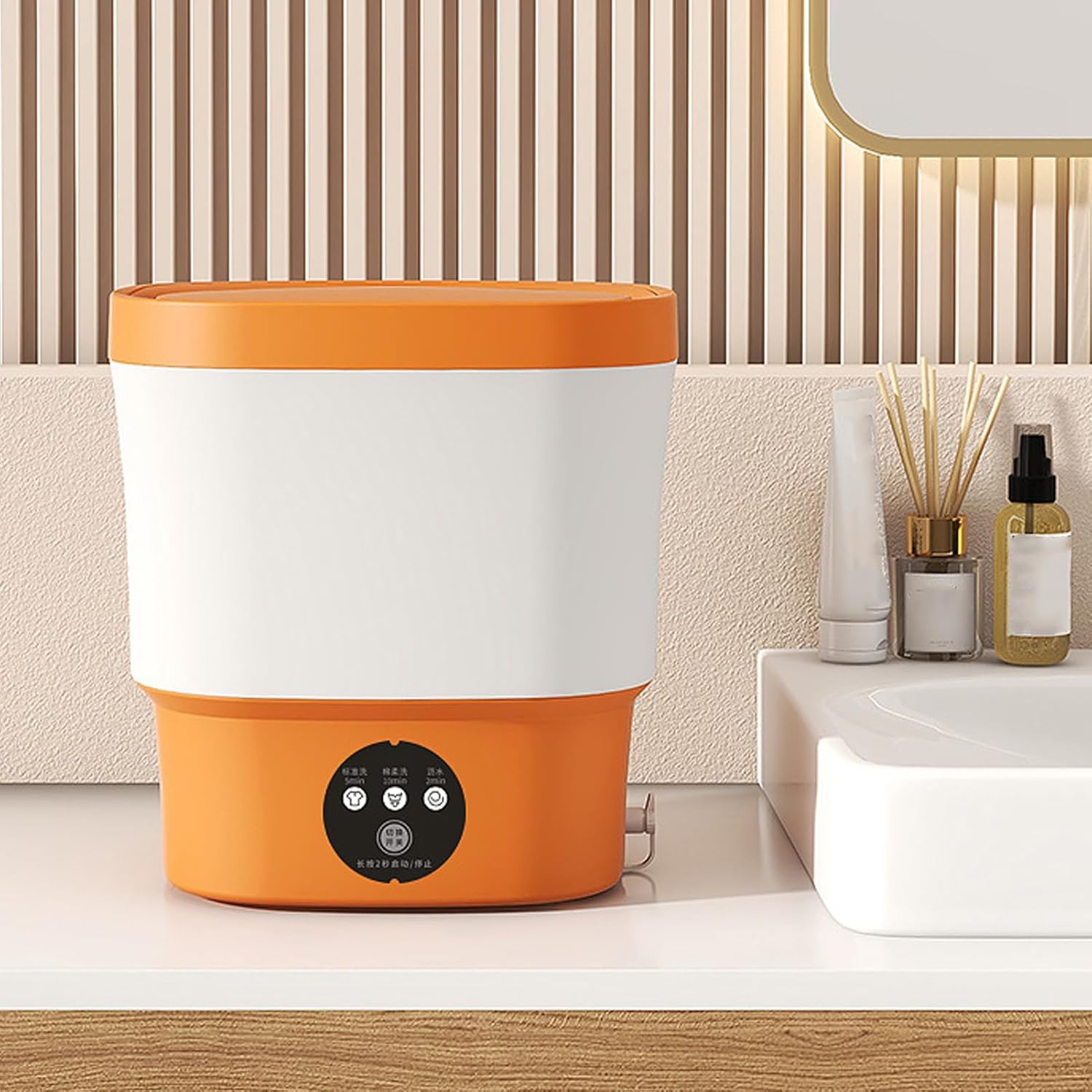Portable Washing Machine, 9L Large Capacity High Speed Motor Washer, Built in Water Stripper Reduce Noise Washer Mini Washing Machine, for Underwear[Orange]