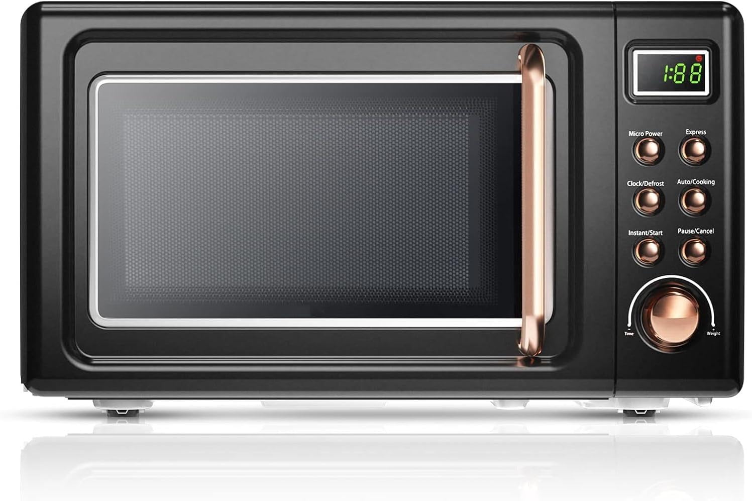 ARLIME Retro Microwave 0.7Cu.ft, 700 Watt Countertop Microwave with 5 Micro Power Defrost & Auto Cooking Function, LED Display, Child Lock, Small Microwave for Kitchen, RV, Dorm (Golden)