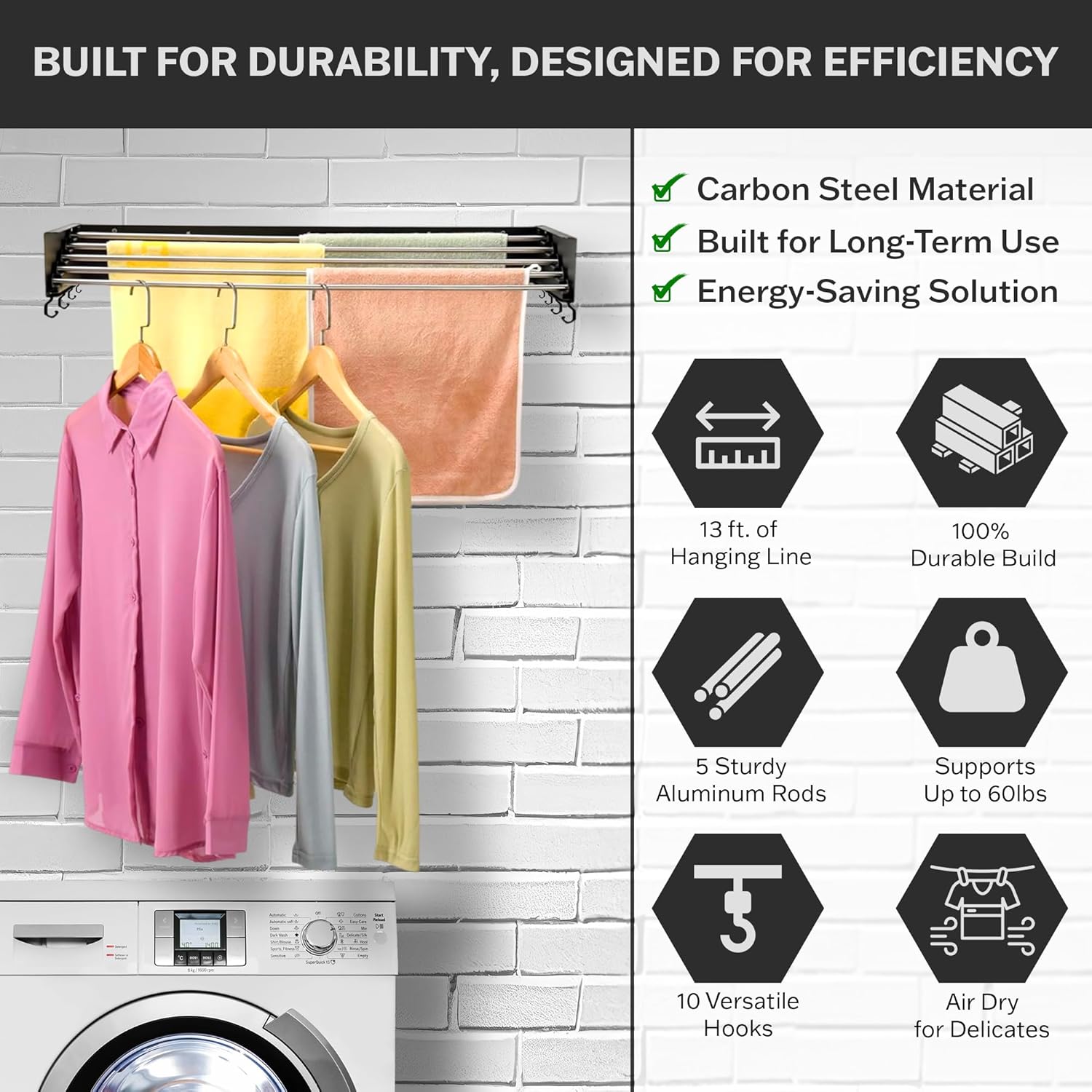 Wall Mounted Laundry Drying Rack, Retractable & Foldable, 31.5