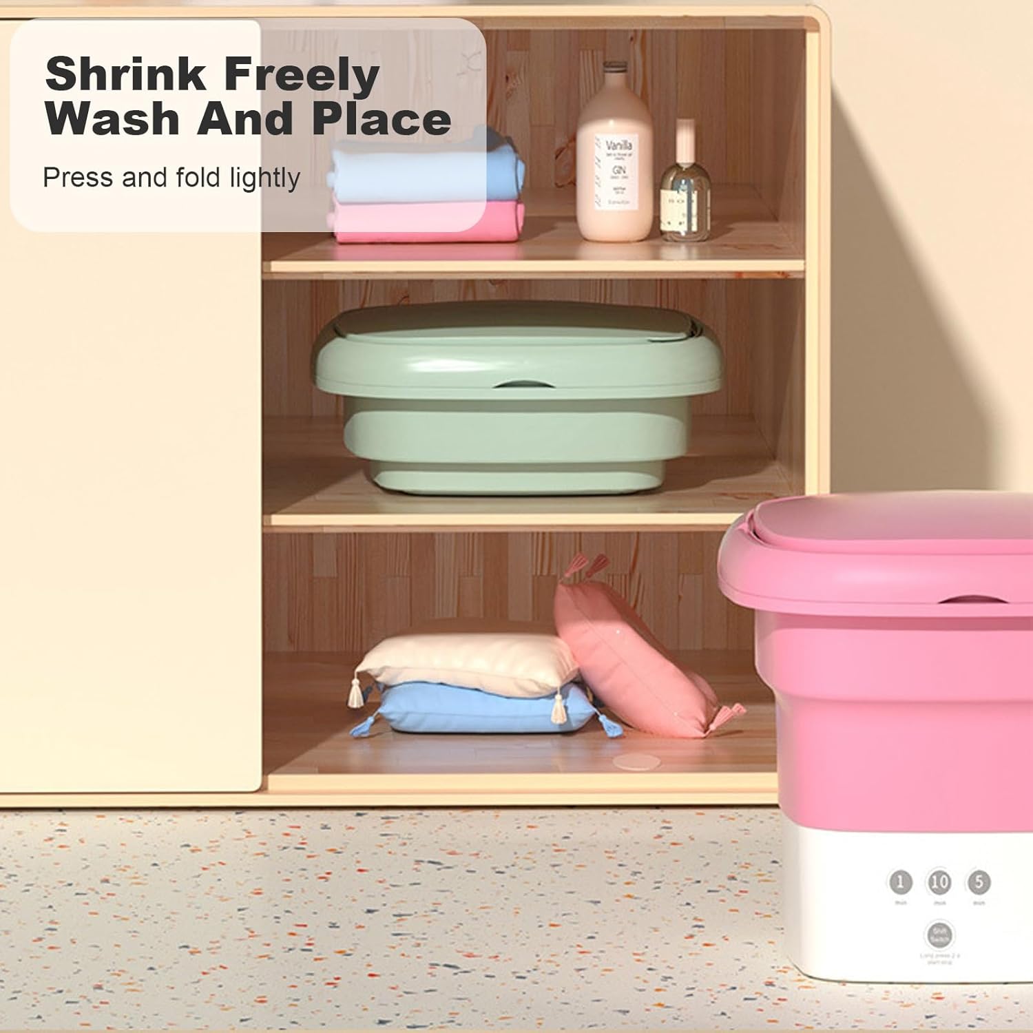 WHYATT Portable Washing Machine Mini Foldable 5.5L with Drain Basket for Baby Clothes, Underwear, Socks or Small Items