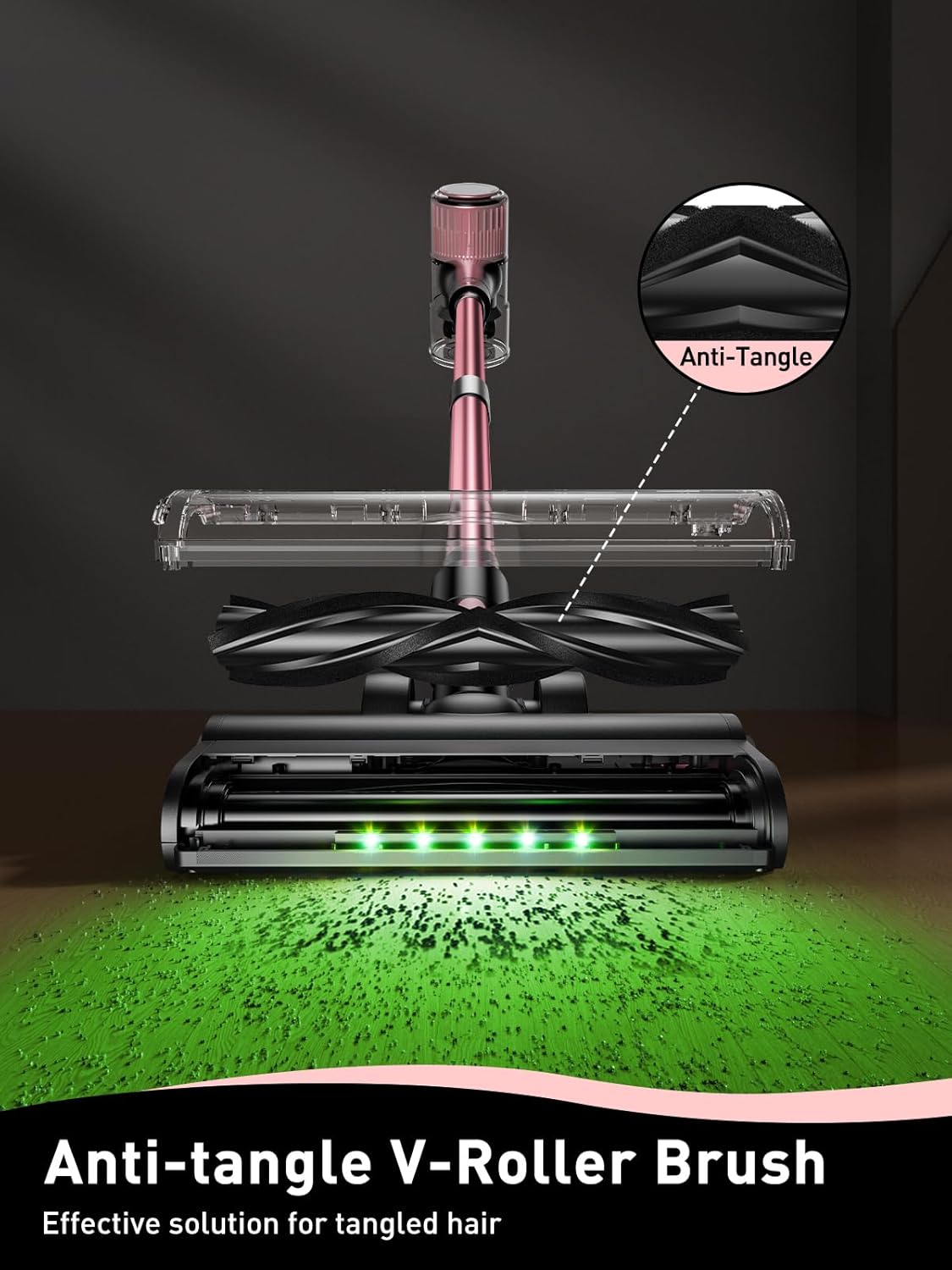 Cordless Vacuum Cleaner, 8 in 1 Powerful Suction Lightweight Vacuum Cleaner for Home, LED Display, 3 Suction Modes, 45Mins Detachable Battery Vacuum for Hard Floor Carpet Pet Hair, Pink