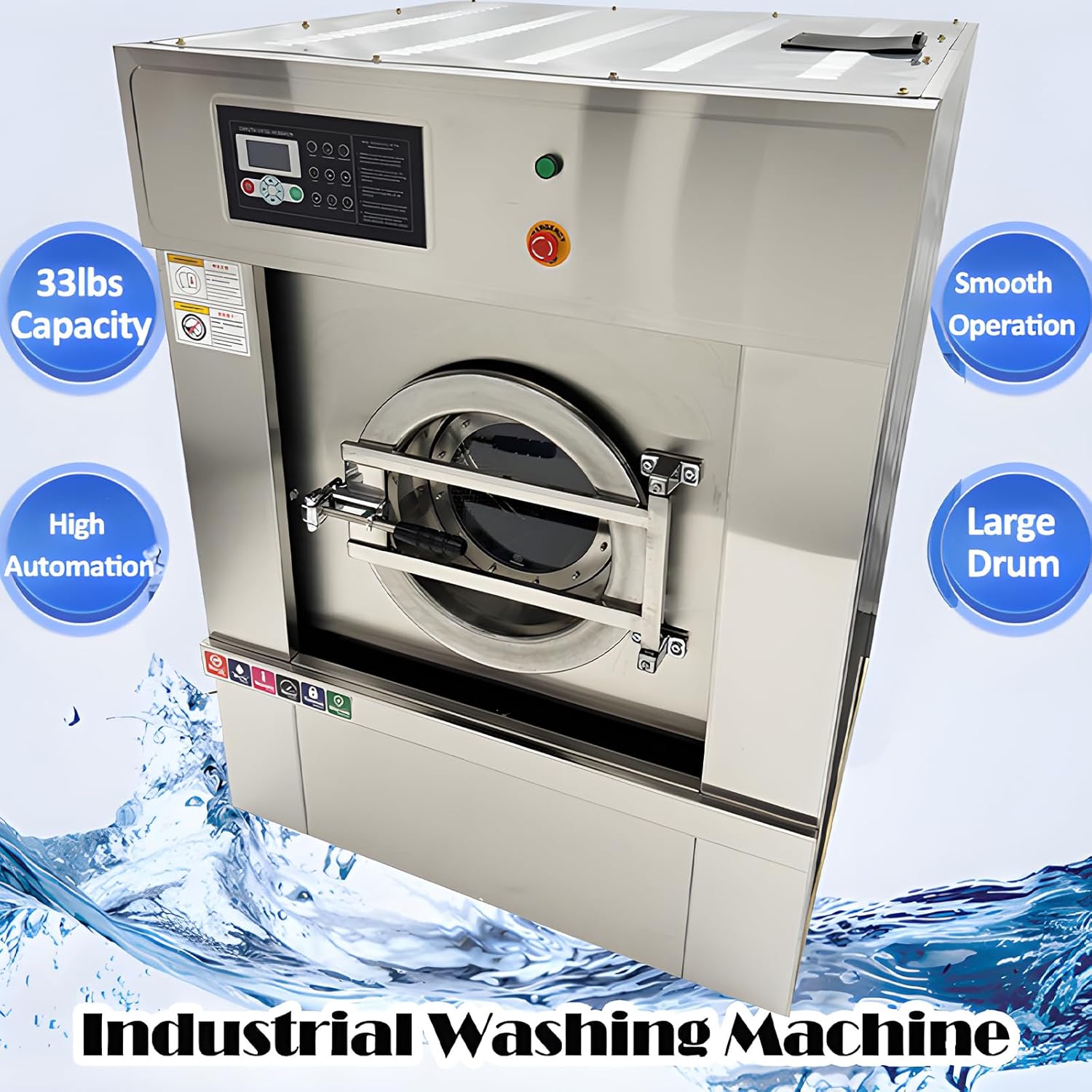 Industrial Laundry Washing Machine 33LBS Capacity Commercial Washer Cleaning Machine 2in1 Compact Laundry Washer Spinner for School, Hotel, Factory 220V 1PH