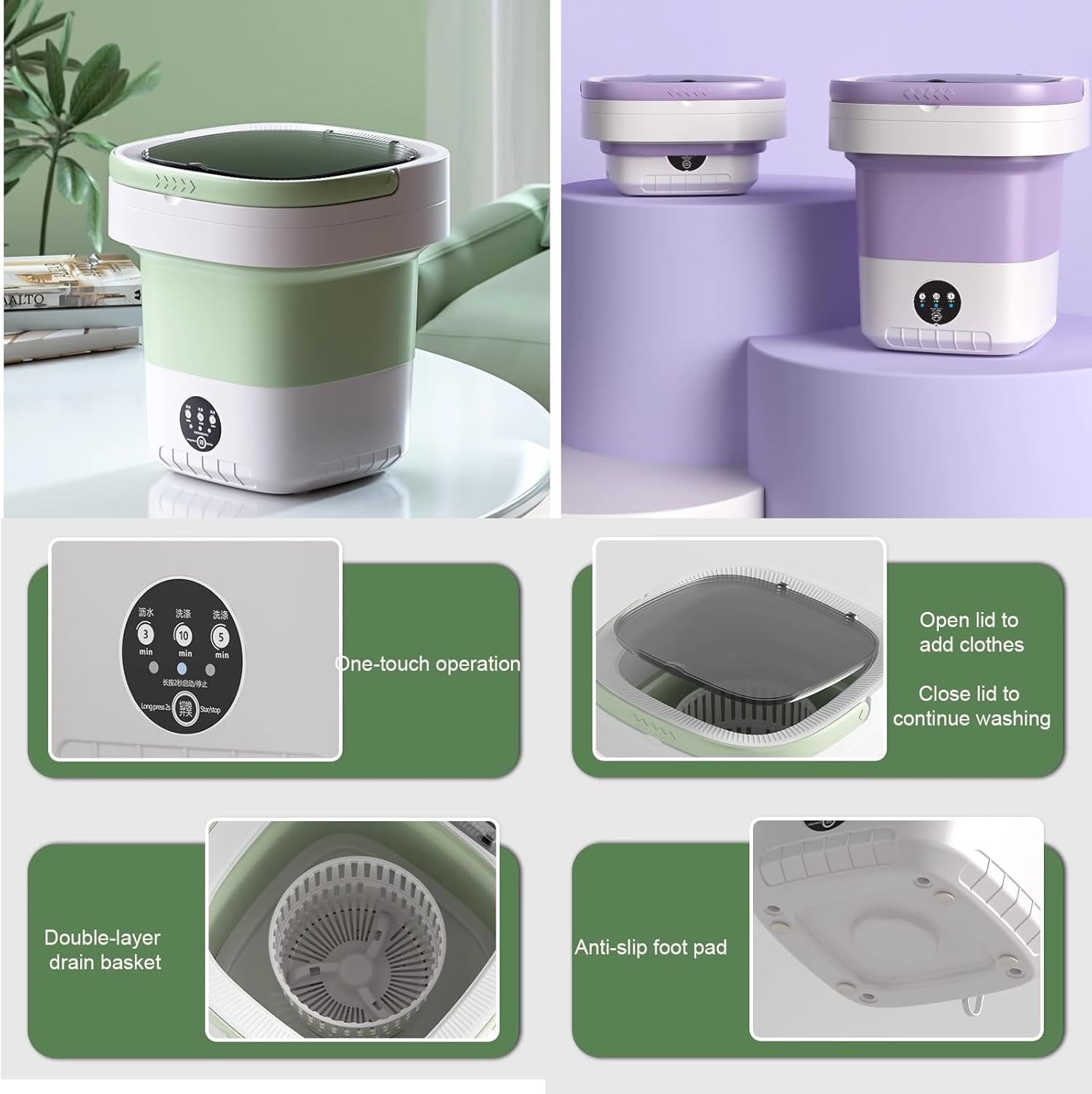 Mini Portable Washing Machine, 12L Collapsible Washing Machine, Small Foldable Smart Laundry Machine with 3 Cleaning Modes, for Baby Clothes, Underwear, Camping, RV, Travel(Pink)