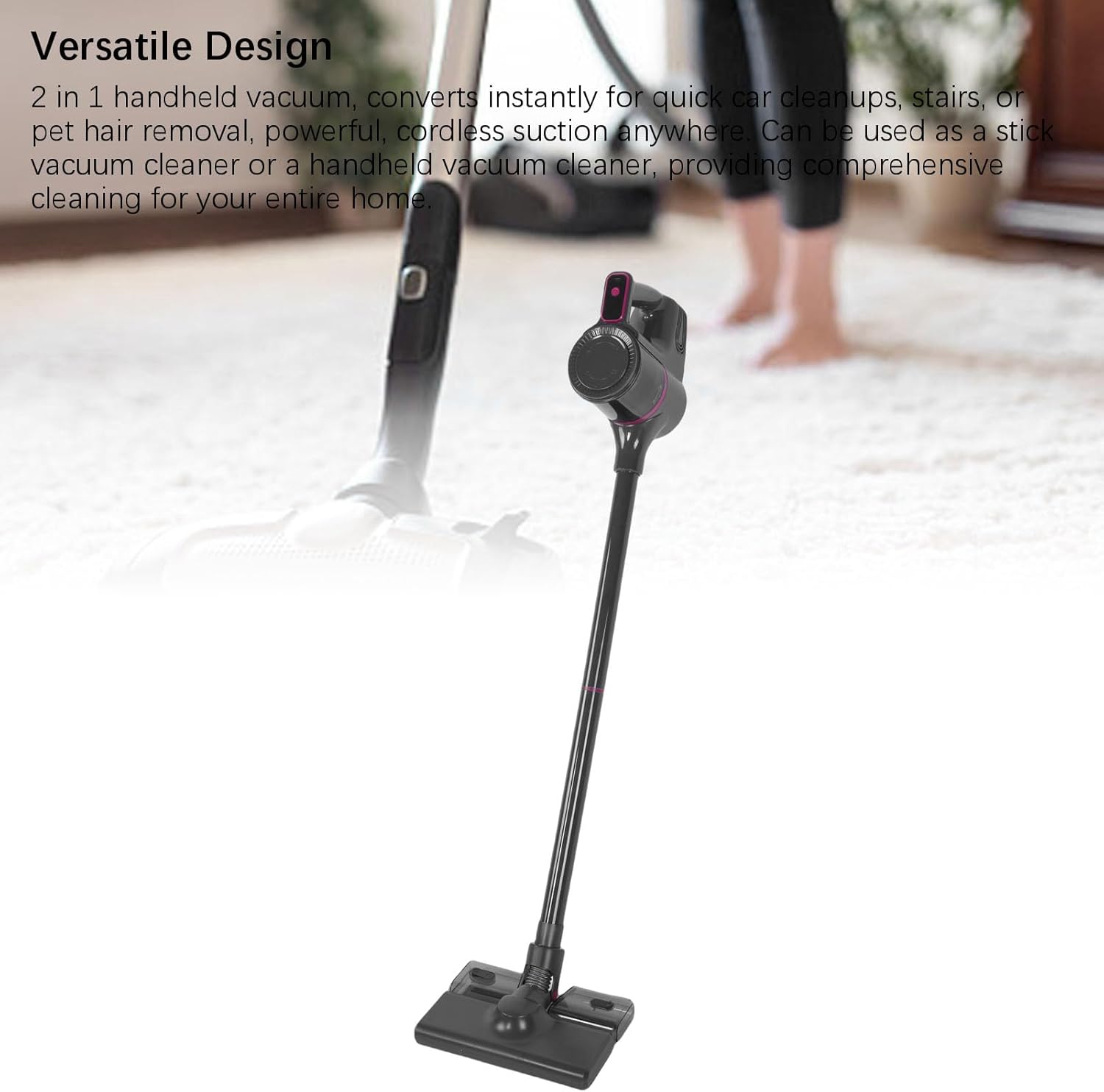 AYNEFY Handheld Upright Vacuum,2 in 1 Suction Drag Integrated 15000Pa Powerful Suction Cordless Stick Vacuum Cleaner for Carpet Hard Floor Pet Hair Car Cleanups Stairs