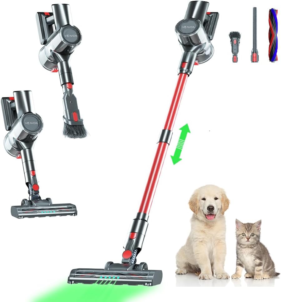 Cordless Vacuum Cleaner Lightweight, Stick Vacuum Cleaner Rechargeable 6-in-1 Lightweight 300W 36Kpa for Hardwood, Pet Hair, Gray VEAVON