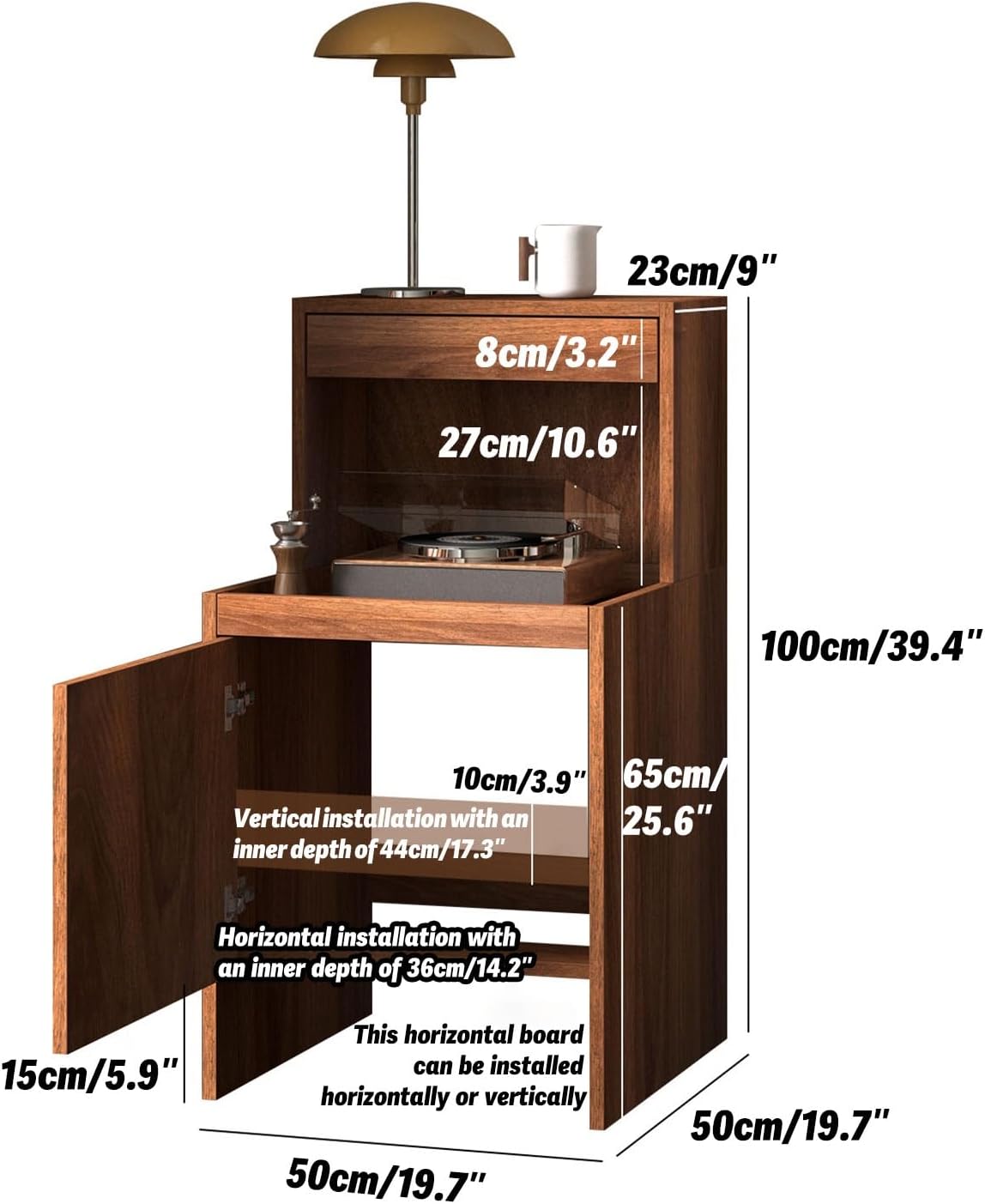 Wood Robot Vacuum Cabinet 39.4″ H Hidden End Side Table with Adjustable Shelf Multi-functional Storage Cabinet with Door for Robot Vacuum Cleaner Easy to Change Water for Living Room Bedroom(Natural)