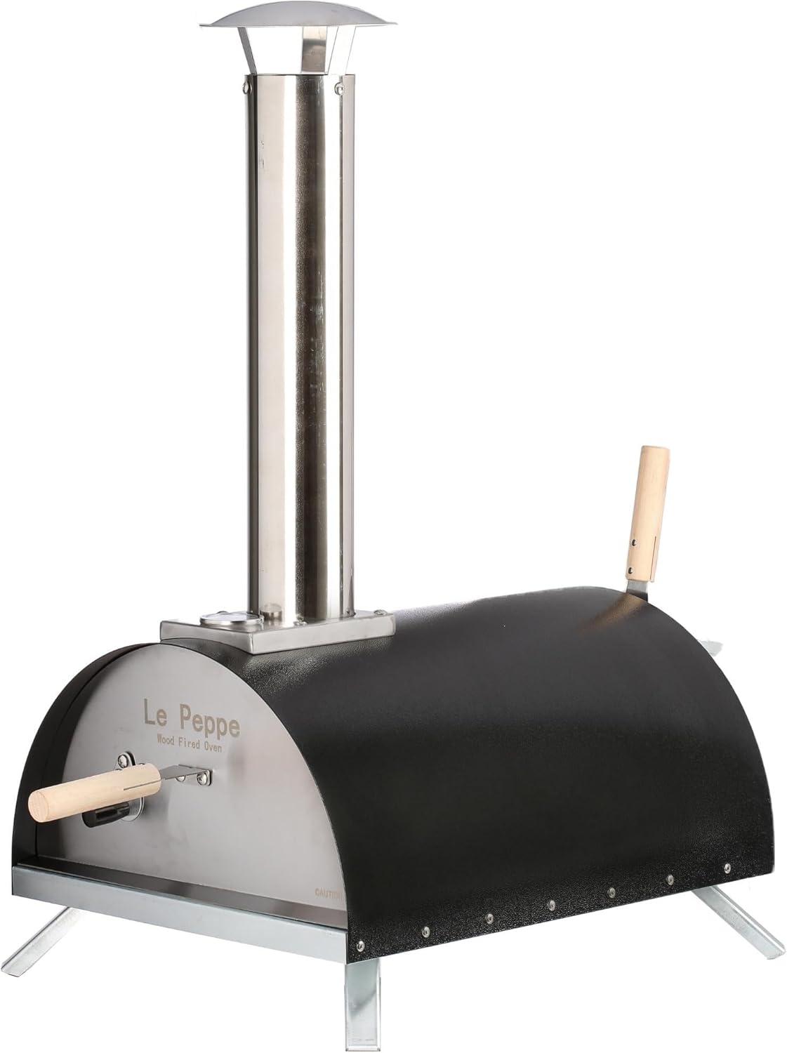 WPPO Le Peppe Portable Wood-Fired 12in Pizza Oven - Up to 900 Degrees in Minutes - Wood Chunks, Chips, Pellets and Charcoal - Double-Walled Steel with Fire Blanket Insulation - Black